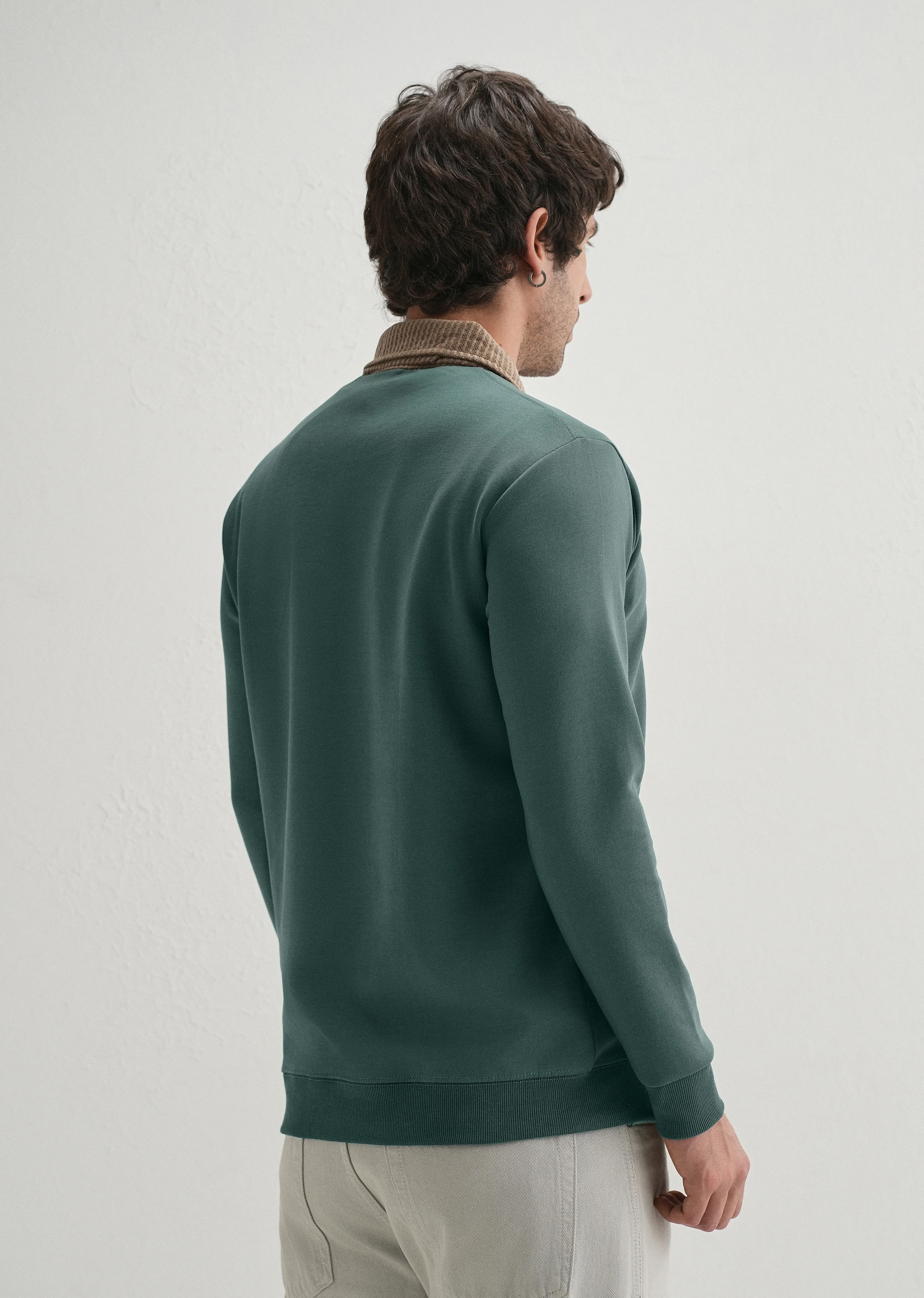 Green Suede Collared Polo Sweatshirt - Image 2