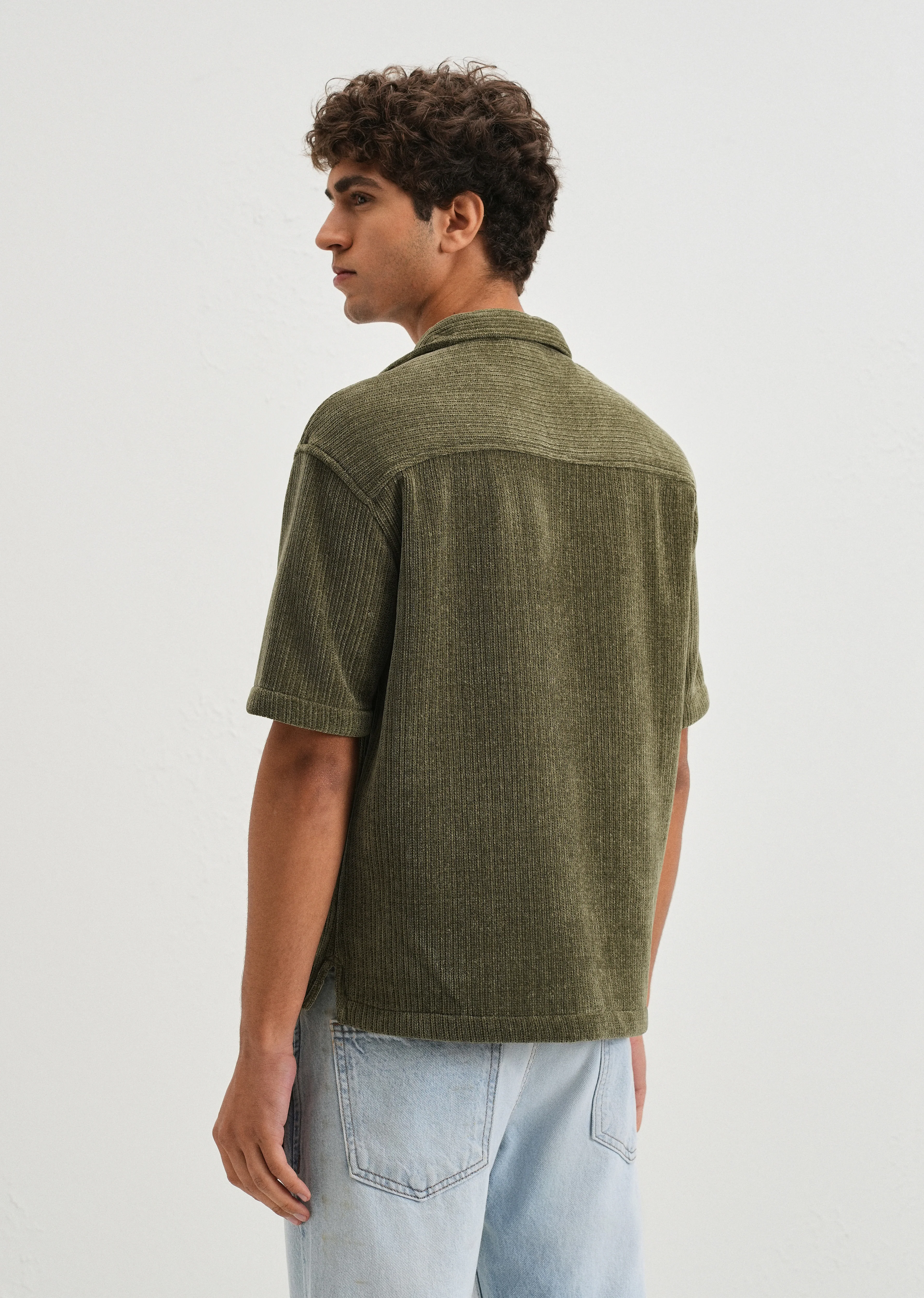 Green Suede Knit Cuban Collar Shirt - Image 2