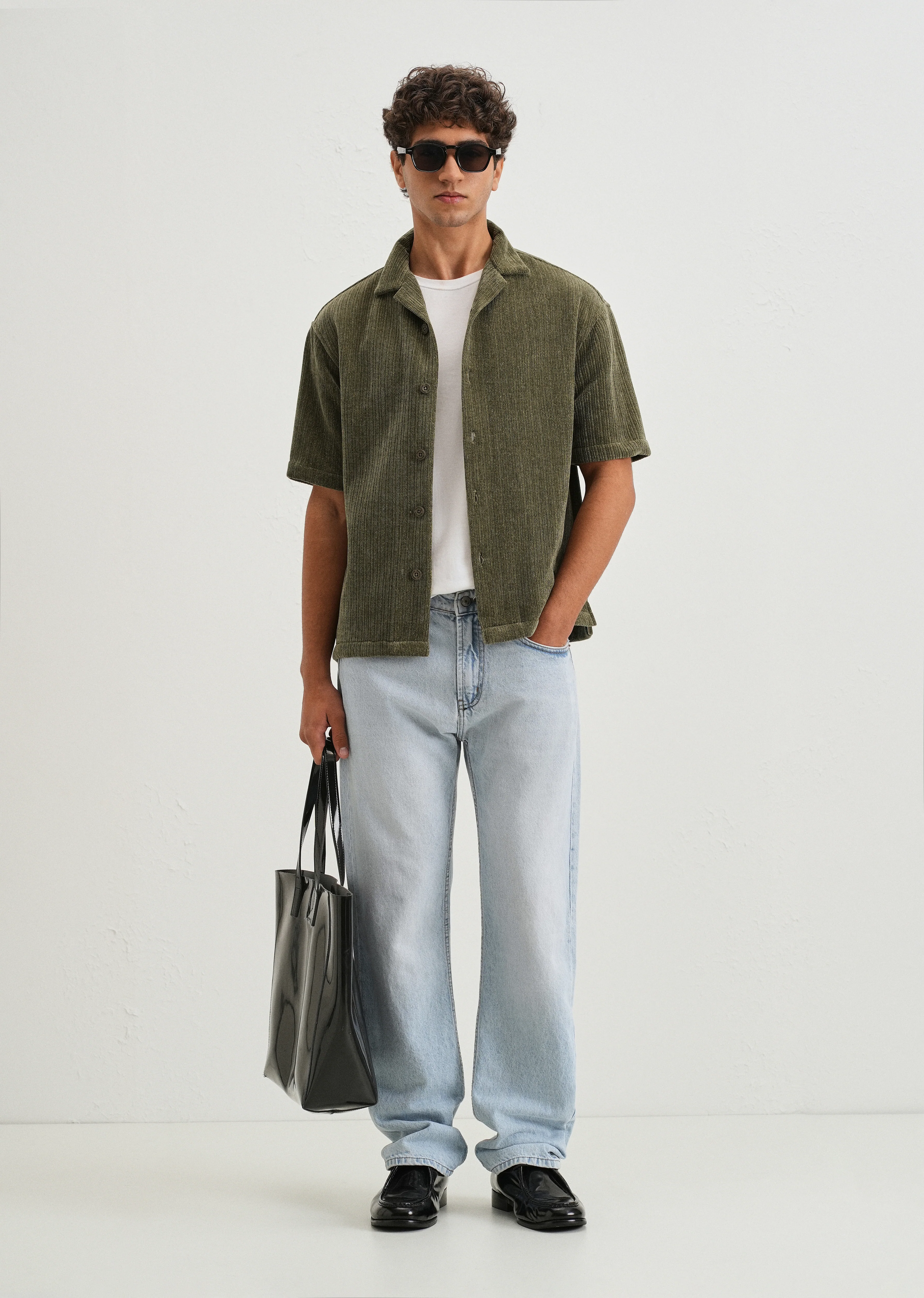 Green Suede Knit Cuban Collar Shirt - Image 6