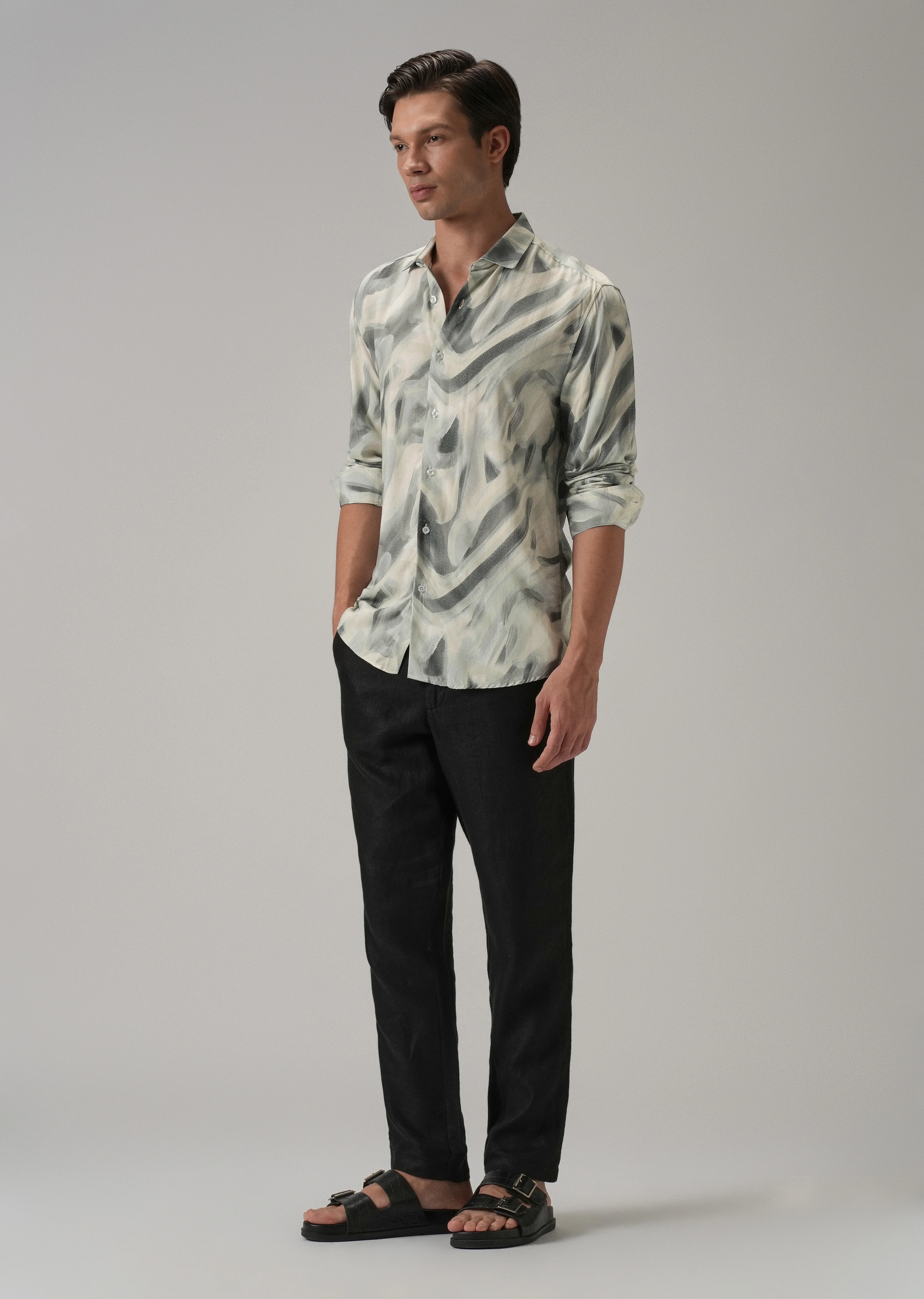 Green Texture Swirl Printed Shirt - Image 6