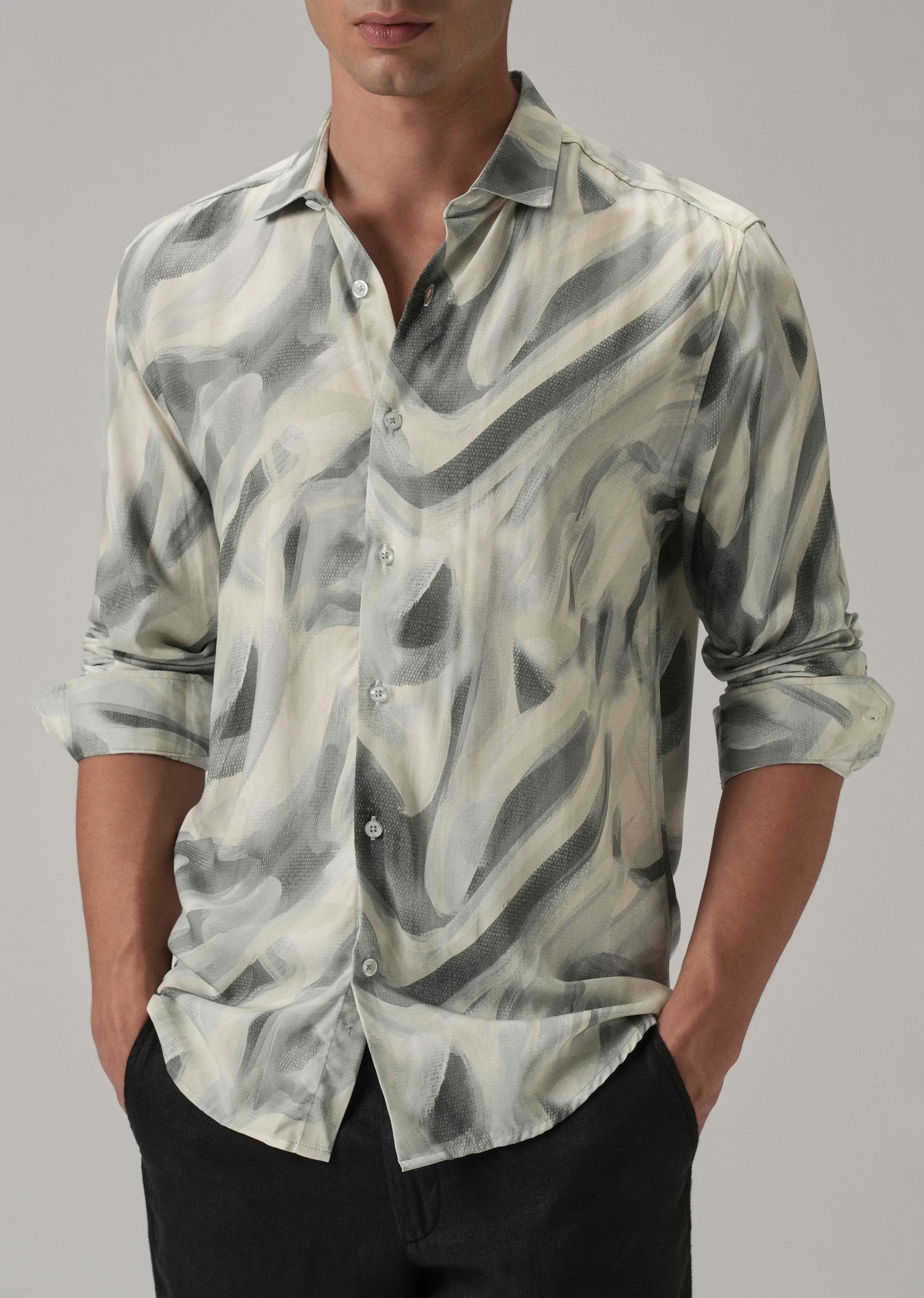 Green Texture Swirl Printed Shirt - Image 7