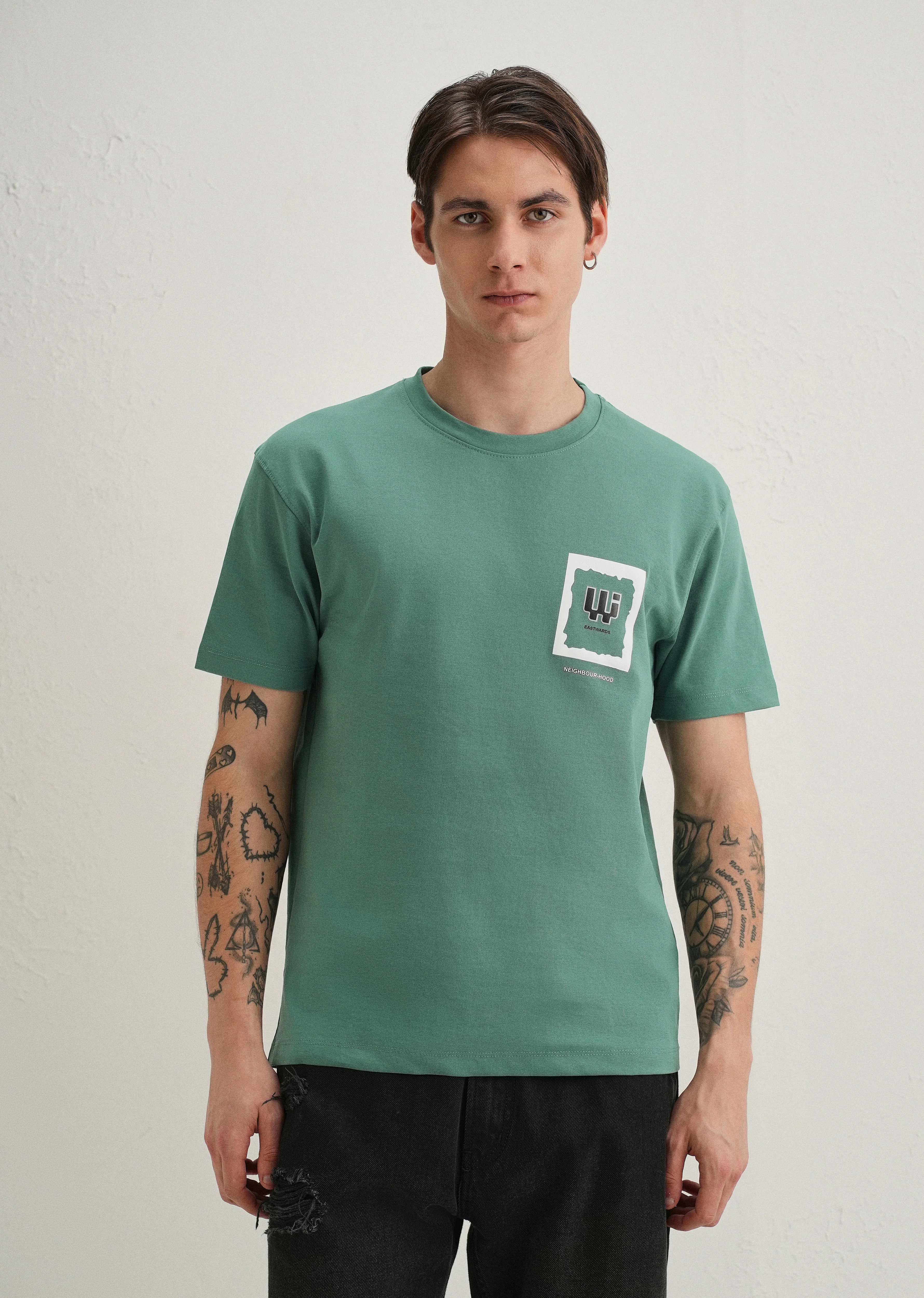 Green Textured Back Print T-Shirt - Image 2