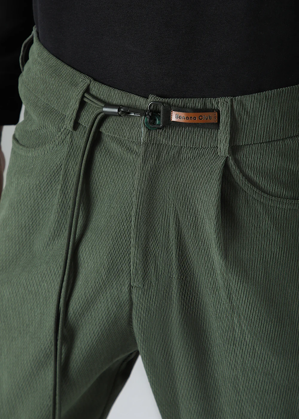 Green Textured Corduroy Drawstring Pant - Image 2