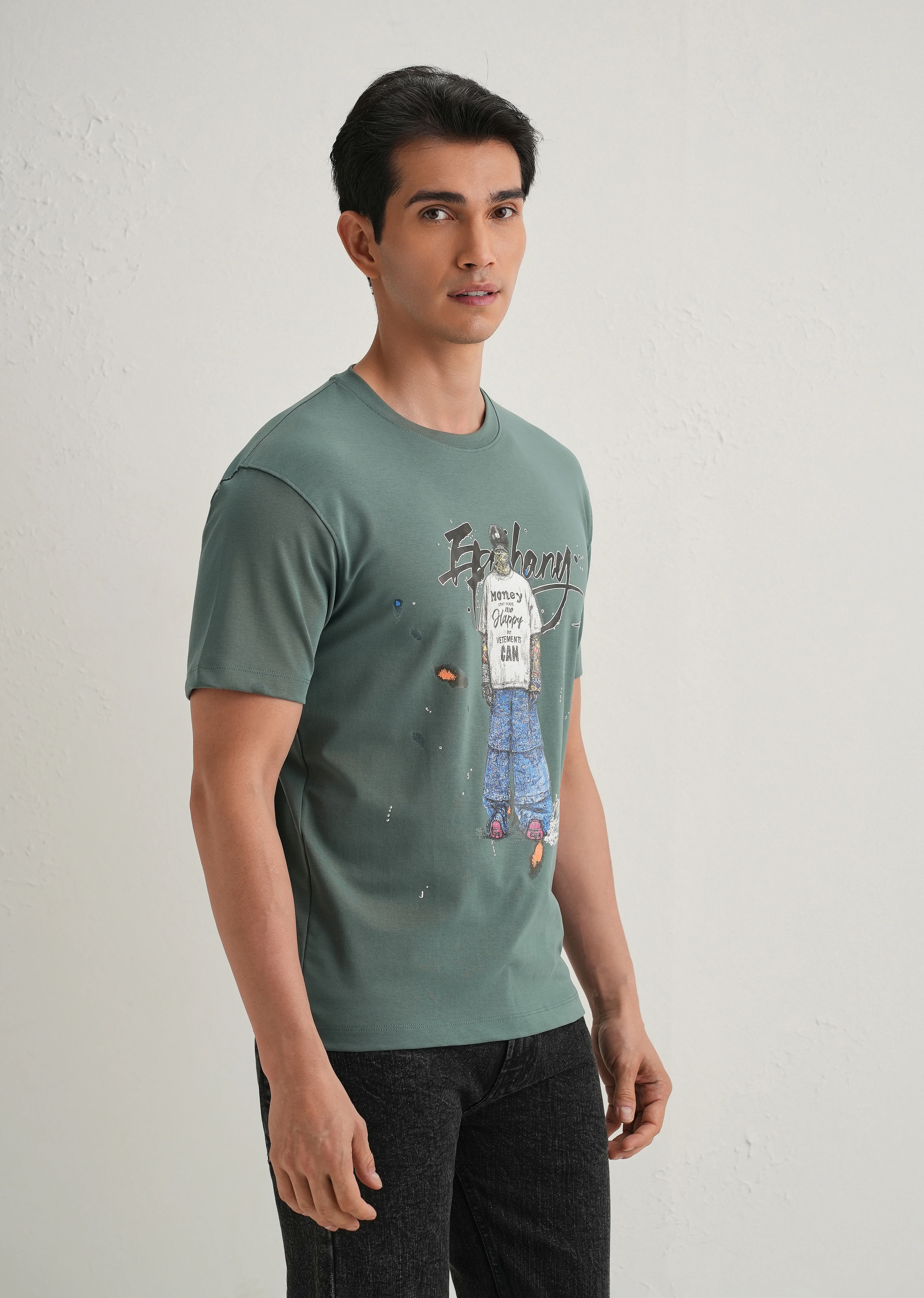 Green Textured Embossed Print T-Shirt - Image 5