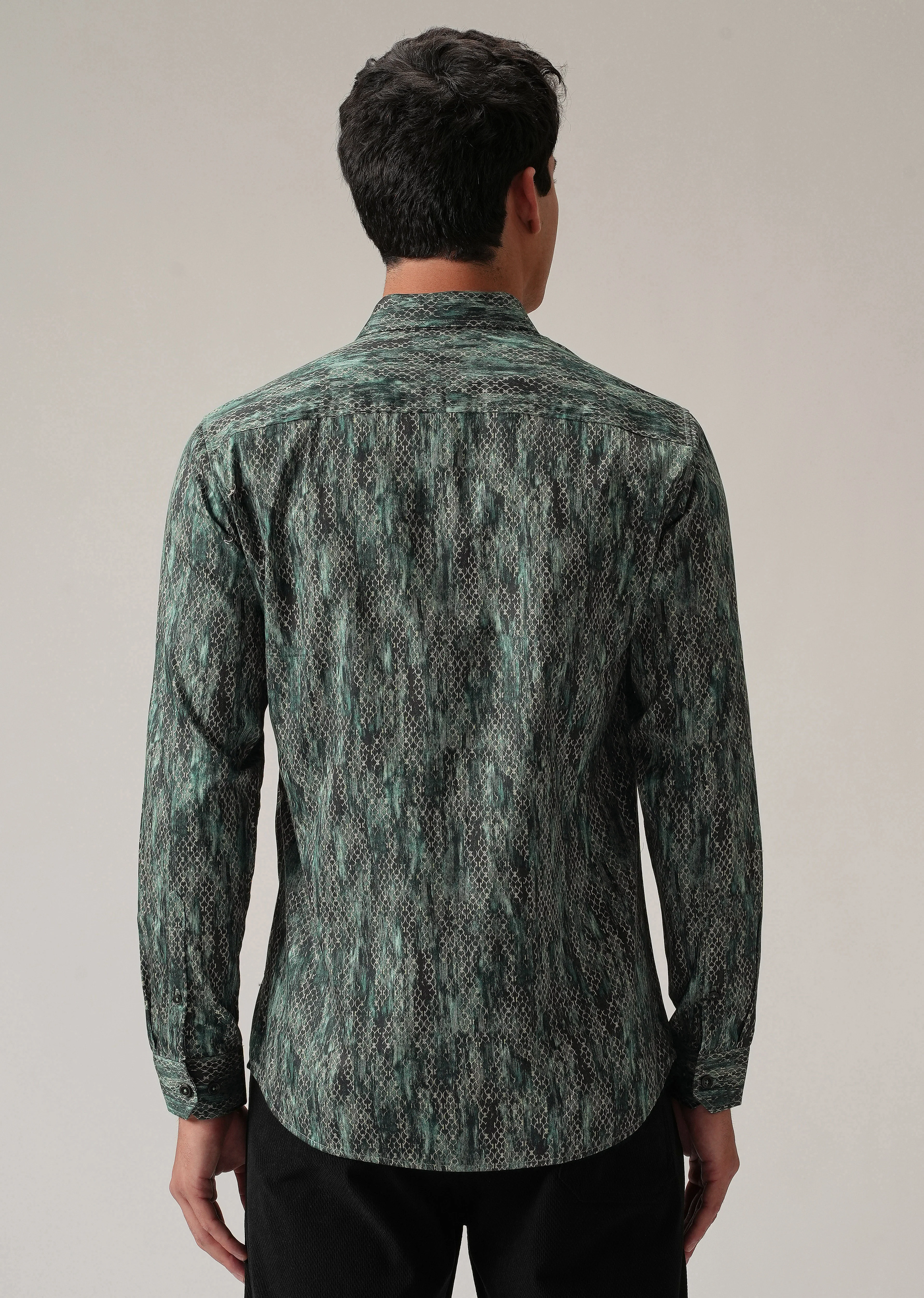 Green Textured Print Shirt - Image 2