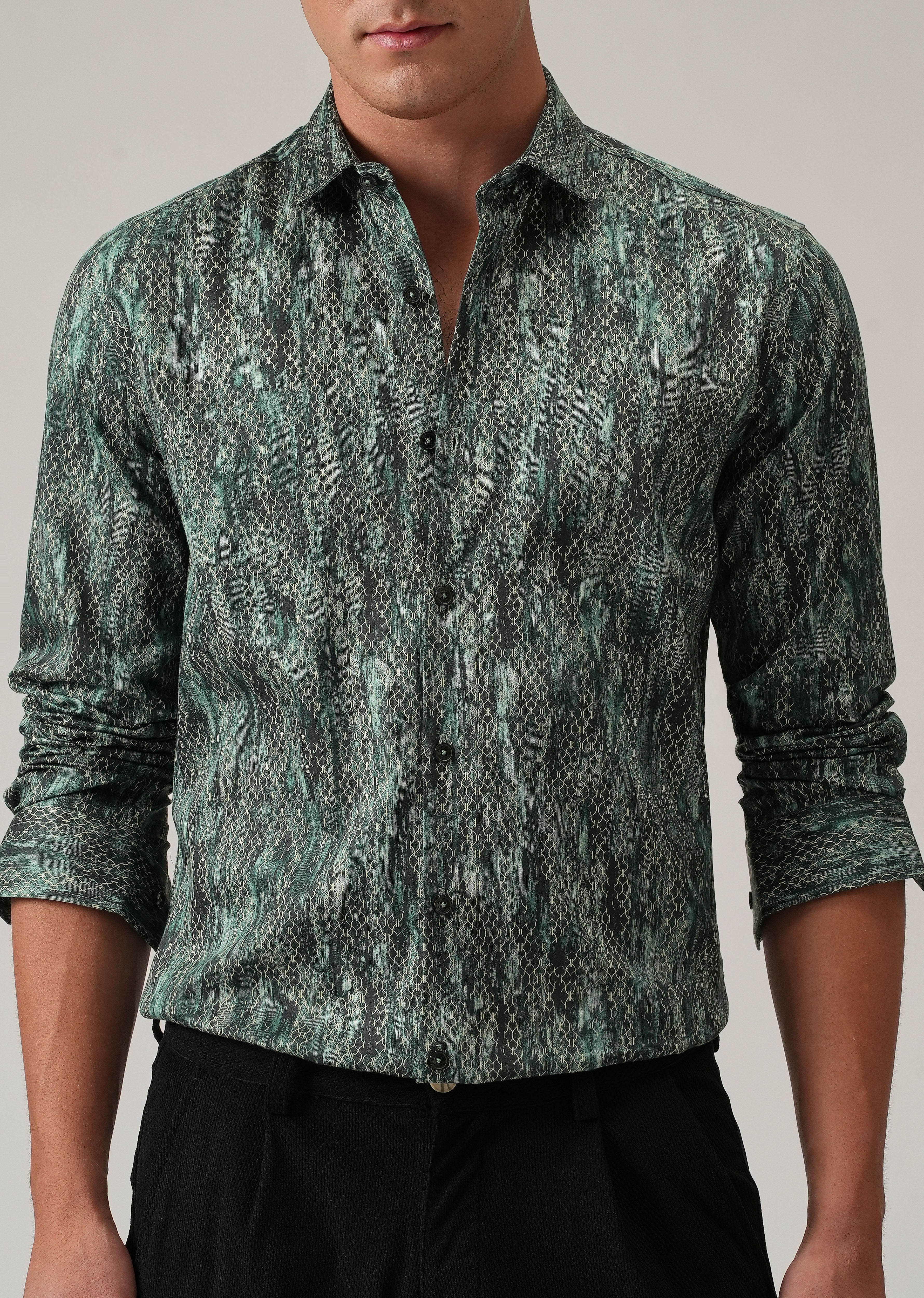 Green Textured Print Shirt - Image 7