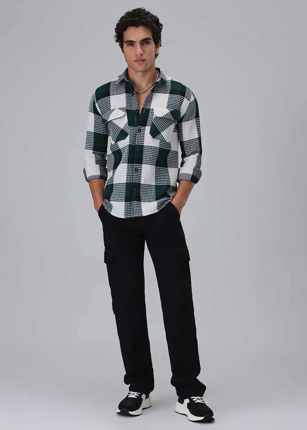 Green Waffle Plaid Check Shirt - Image 7