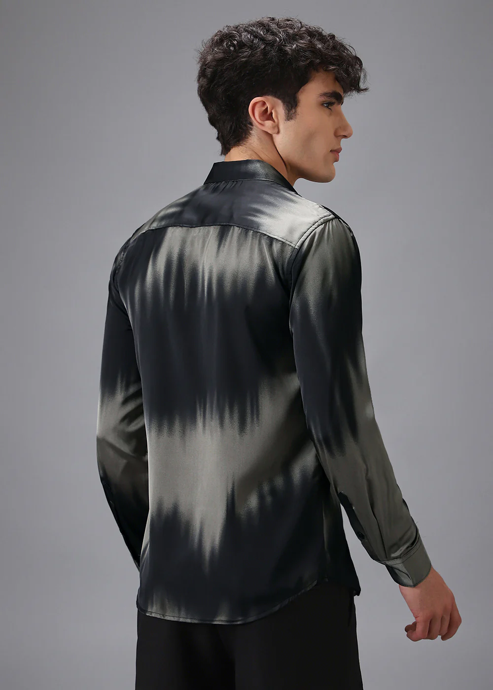 Greenish Black Abstract Printed Shirt - Image 4