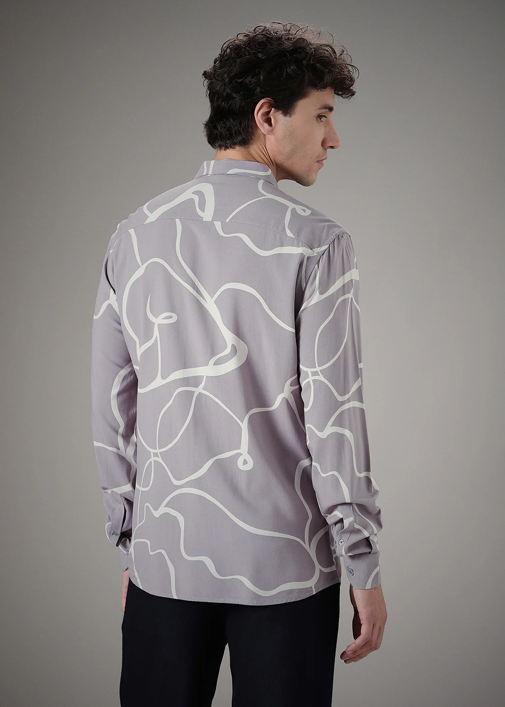 Grey Abstract Line Printed Shirt - Image 4