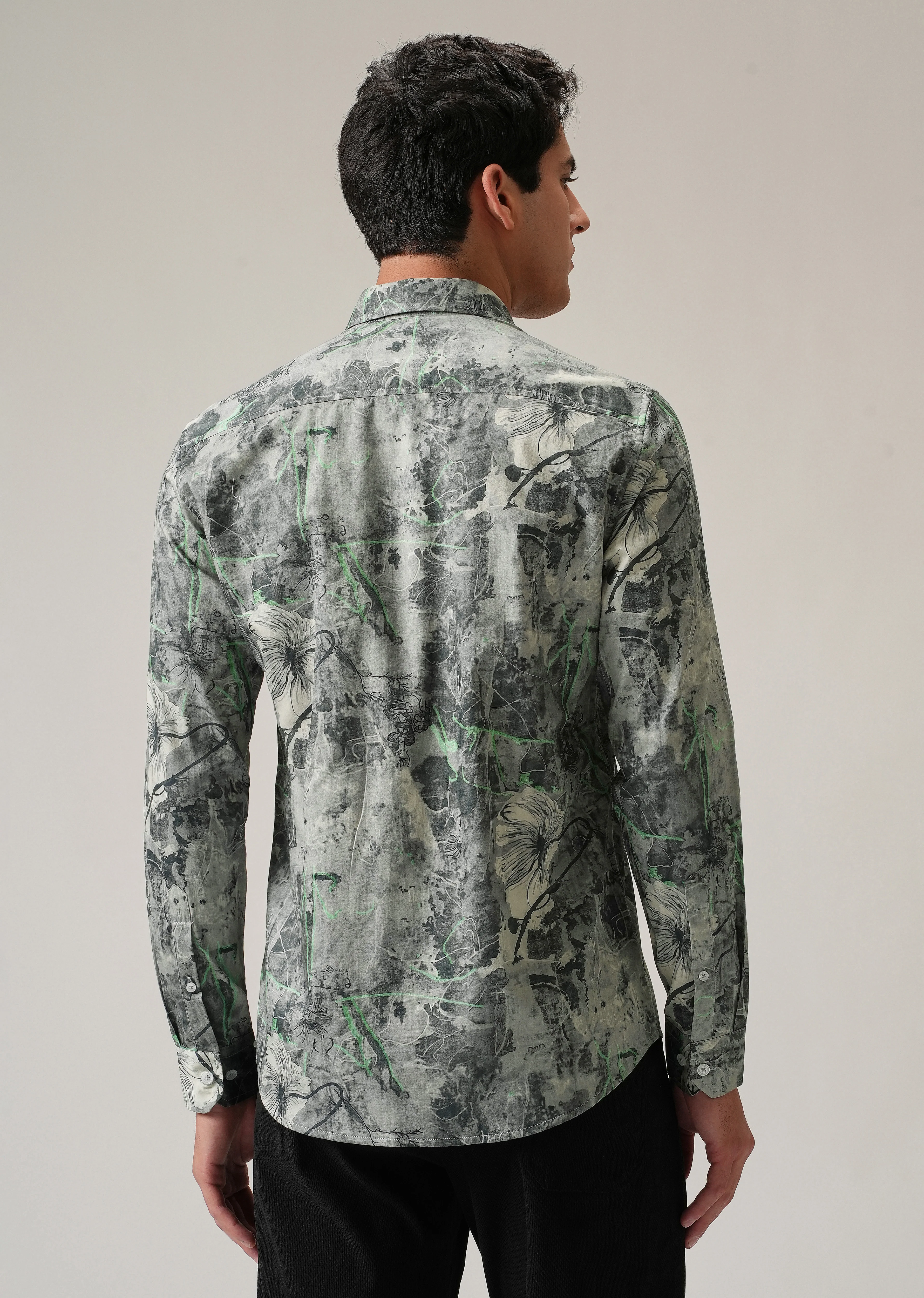 Grey Artistic Floral Print Shirt - Image 2
