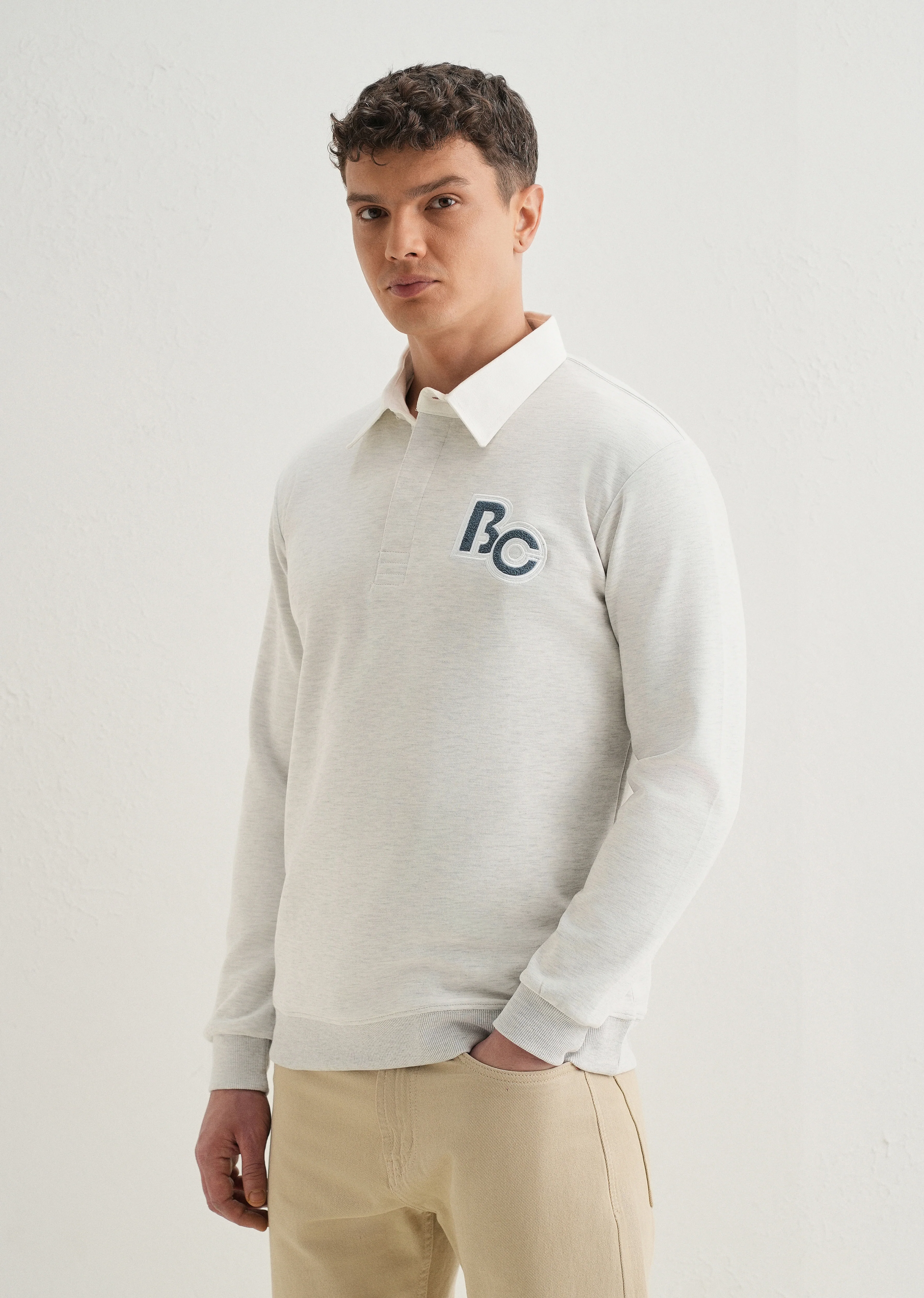 Grey Back Print Polo Sweatshirt - Image 4