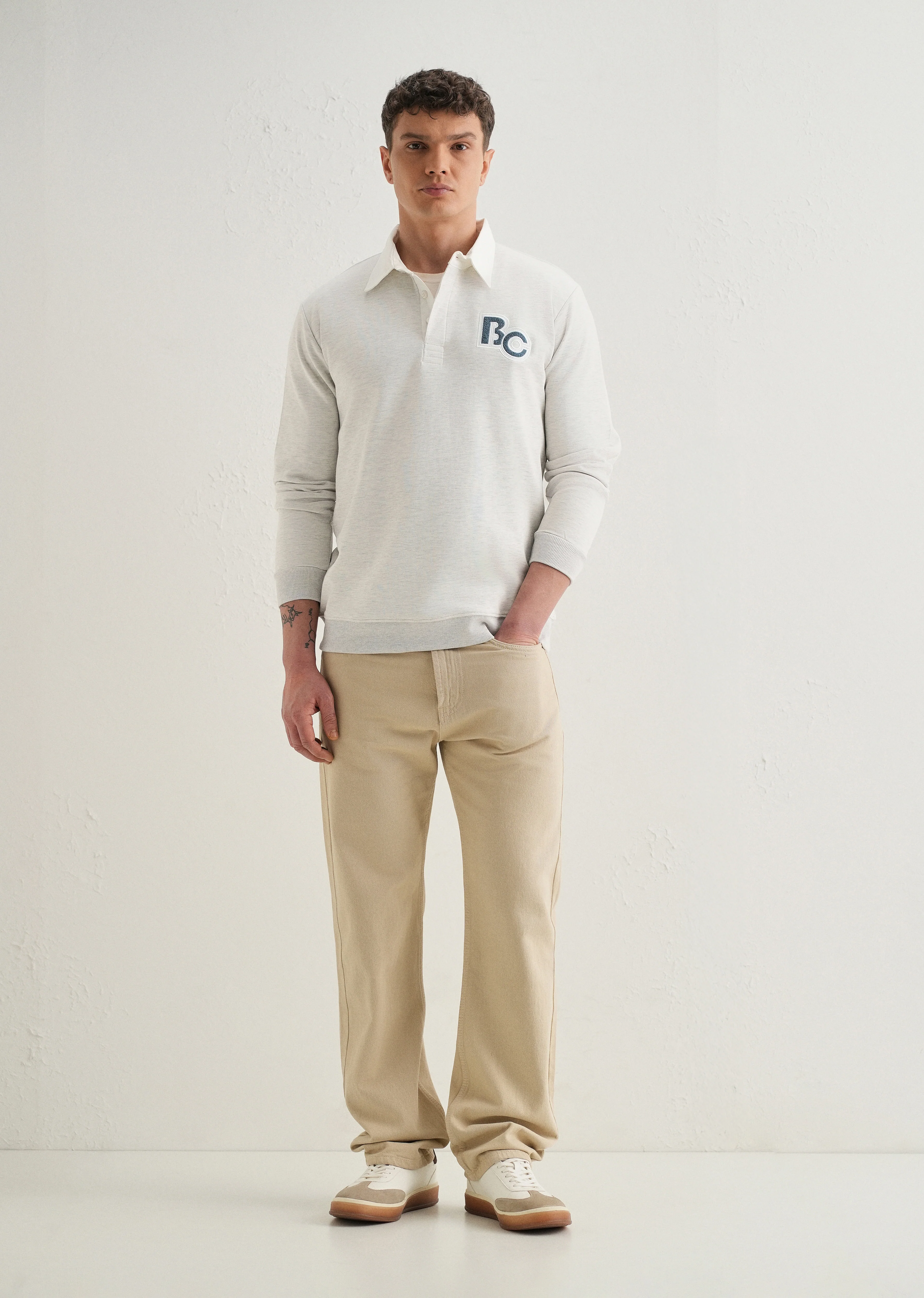 Grey Back Print Polo Sweatshirt - Image 7