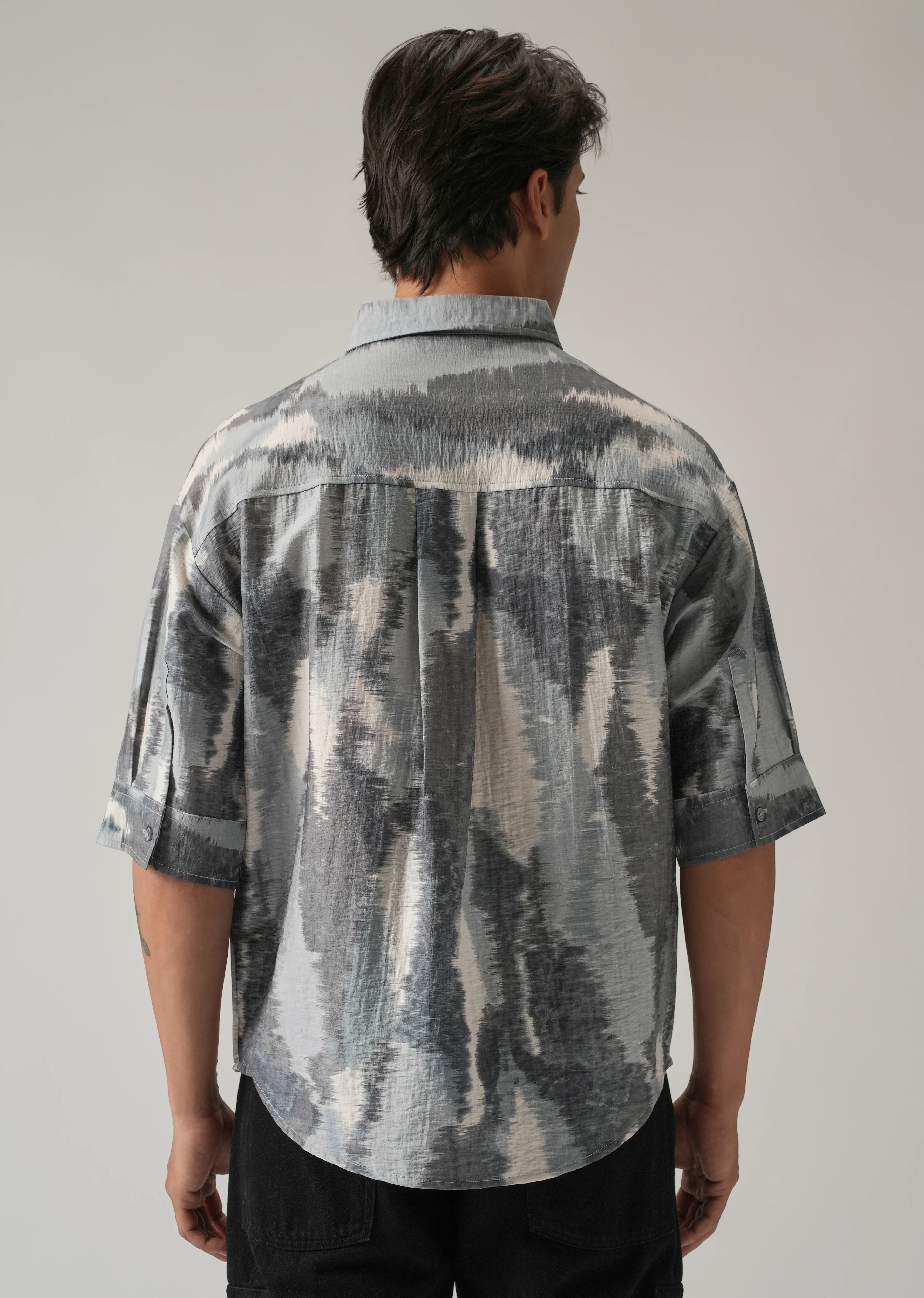 Grey Boxy Fit Abstract Printed Shirt - Image 2