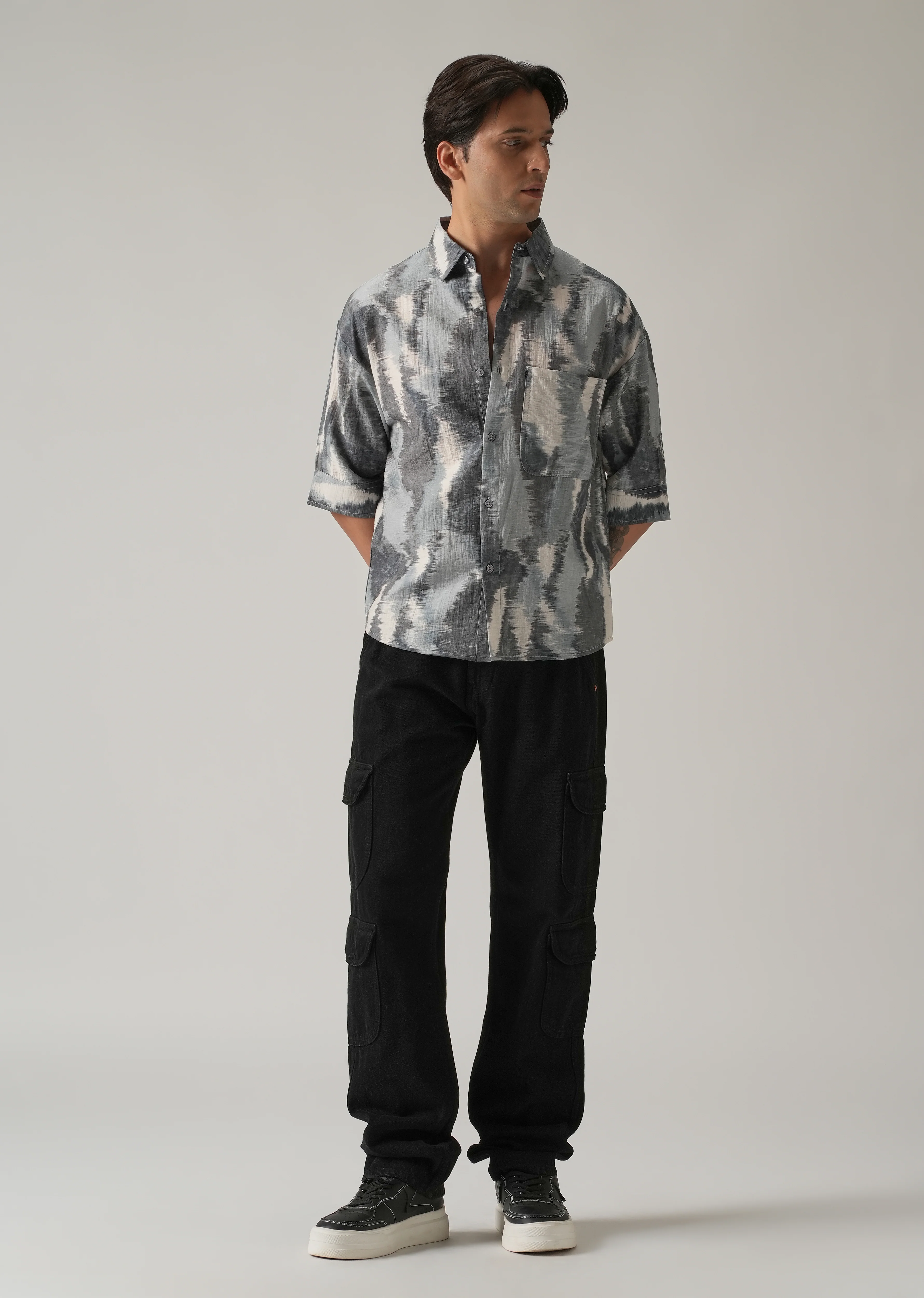 Grey Boxy Fit Abstract Printed Shirt - Image 6