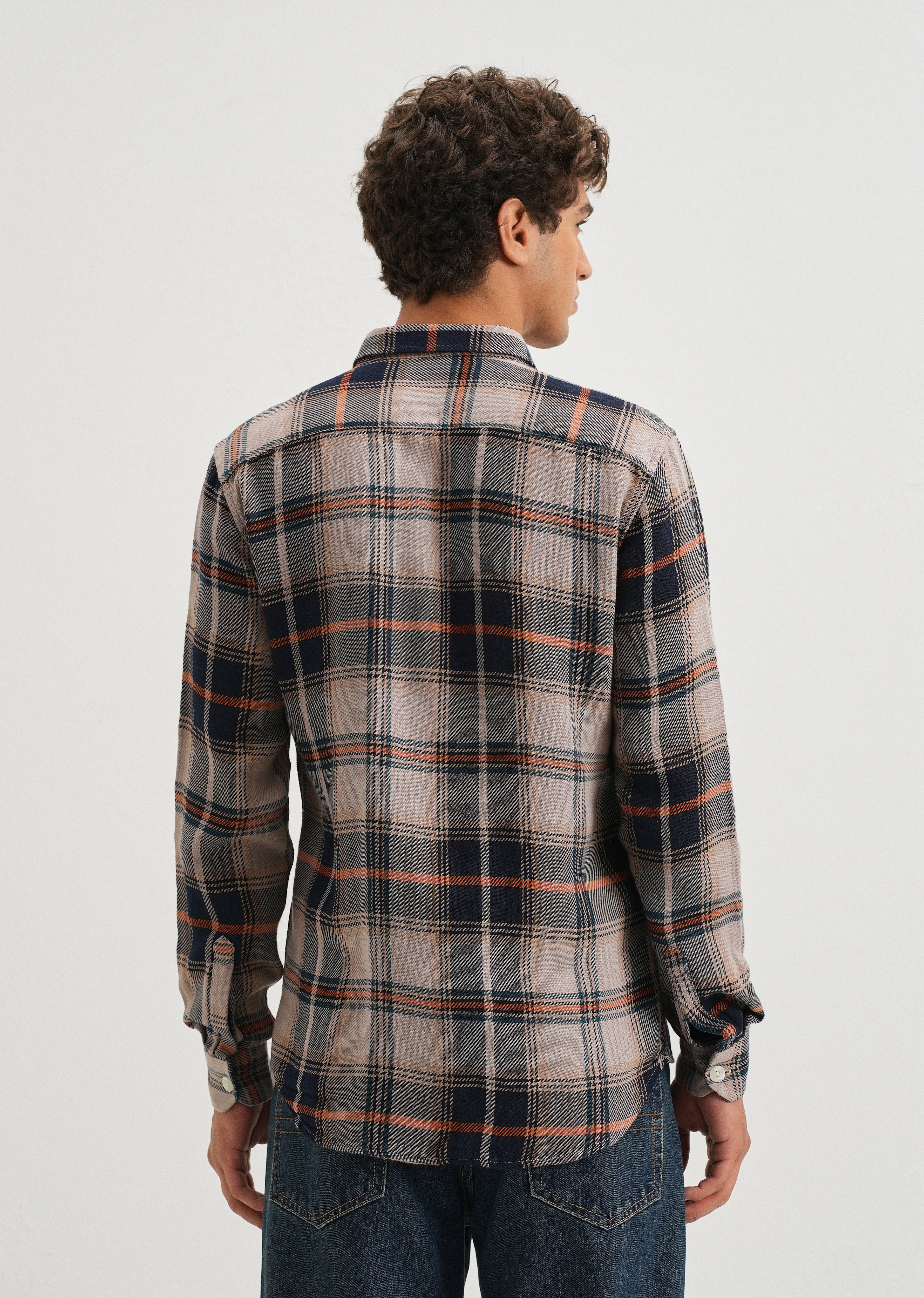 Grey Brushed Cotton Check Shirt - Image 2