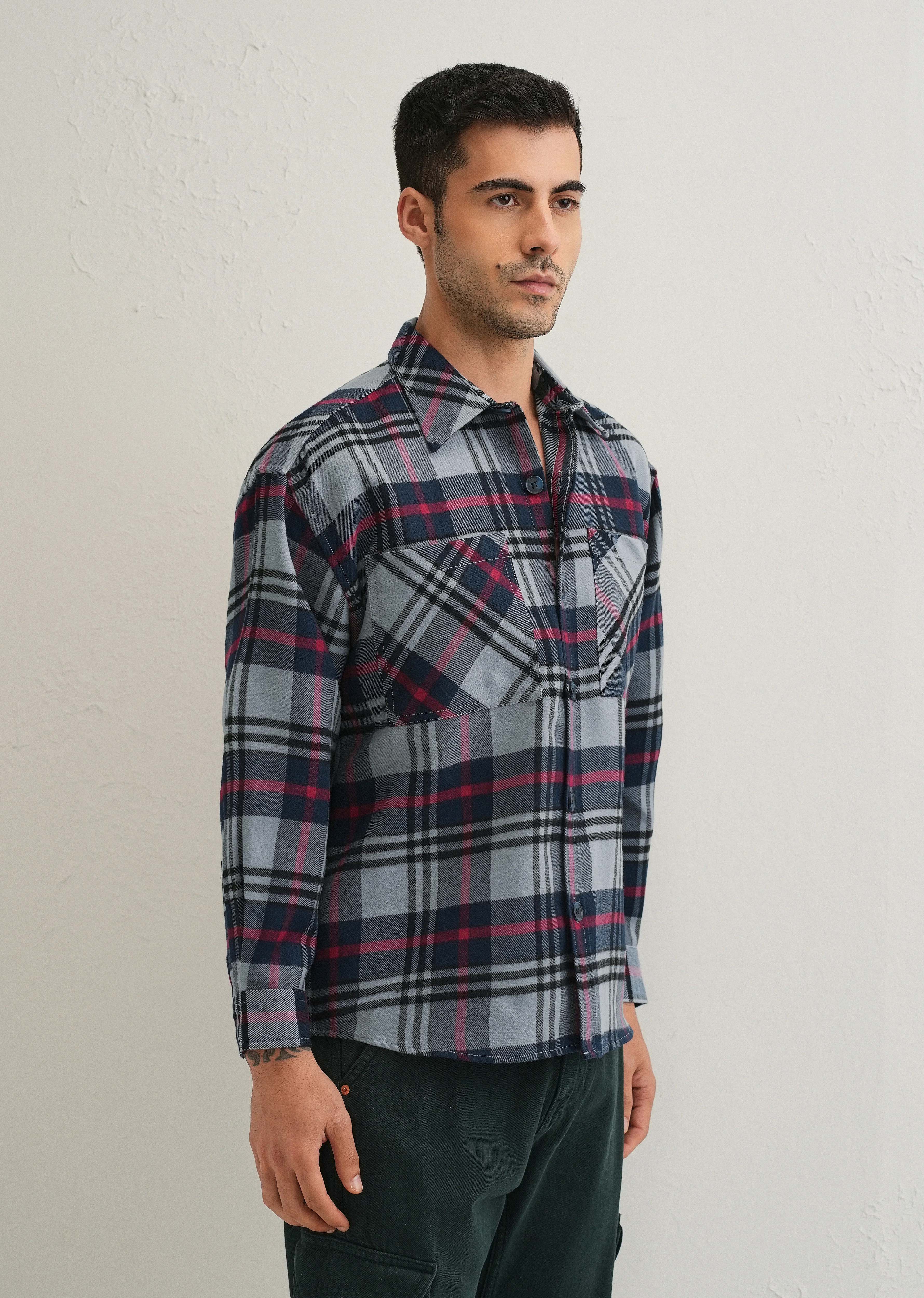 Grey Checked Relaxed Fit Shacket - Image 5