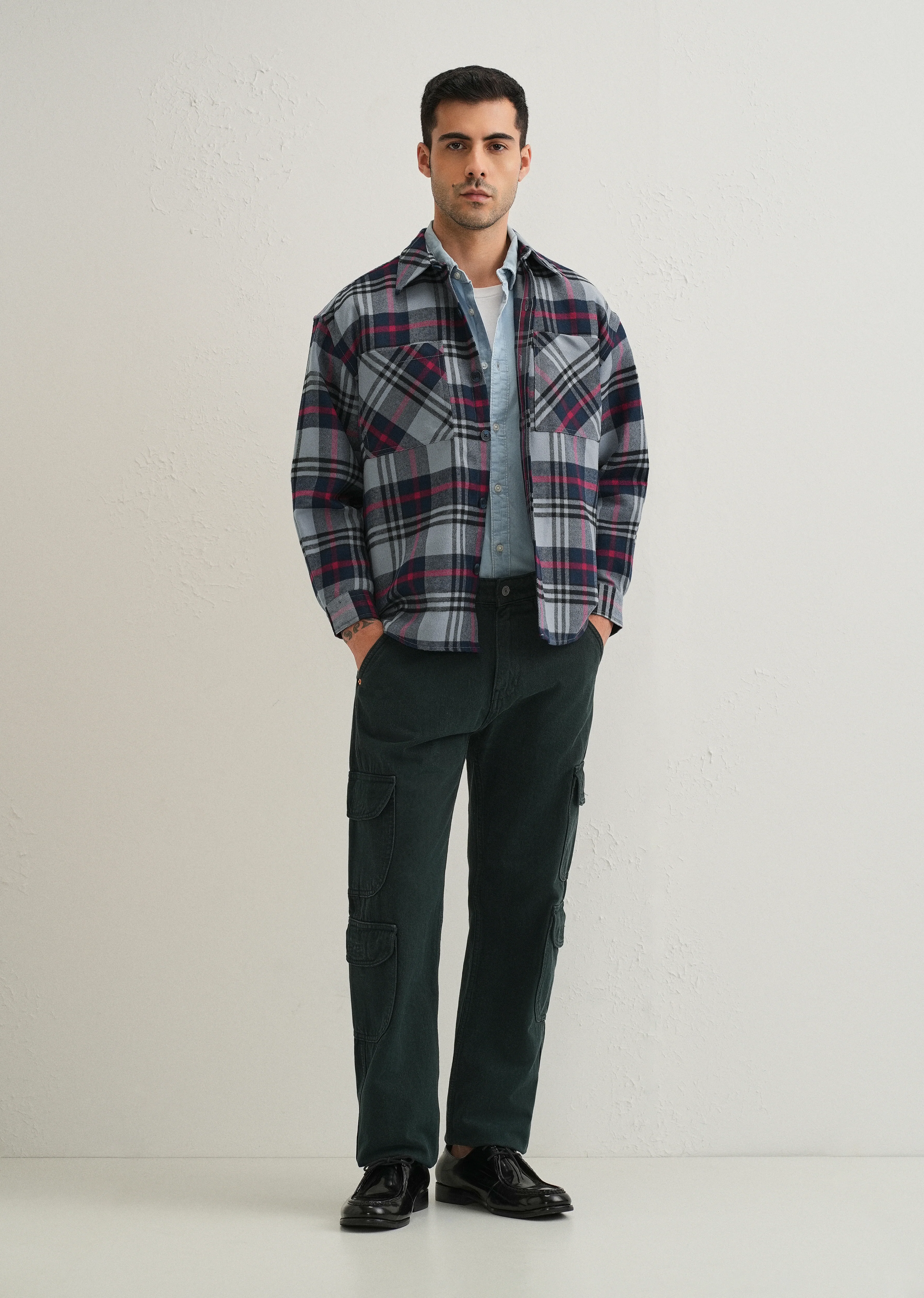 Grey Checked Relaxed Fit Shacket - Image 7