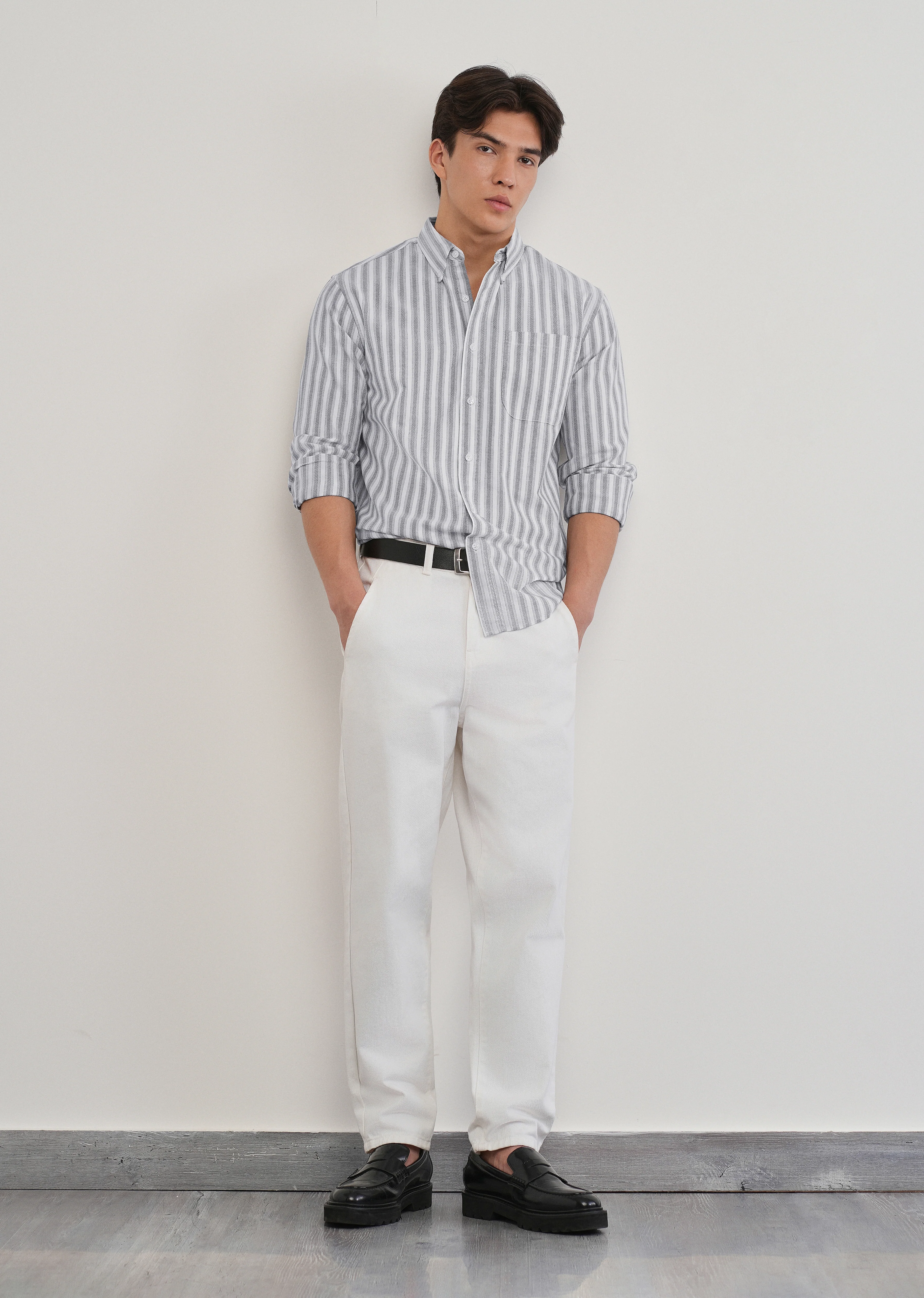Grey Classic Cotton Stripe Shirt - Image 6