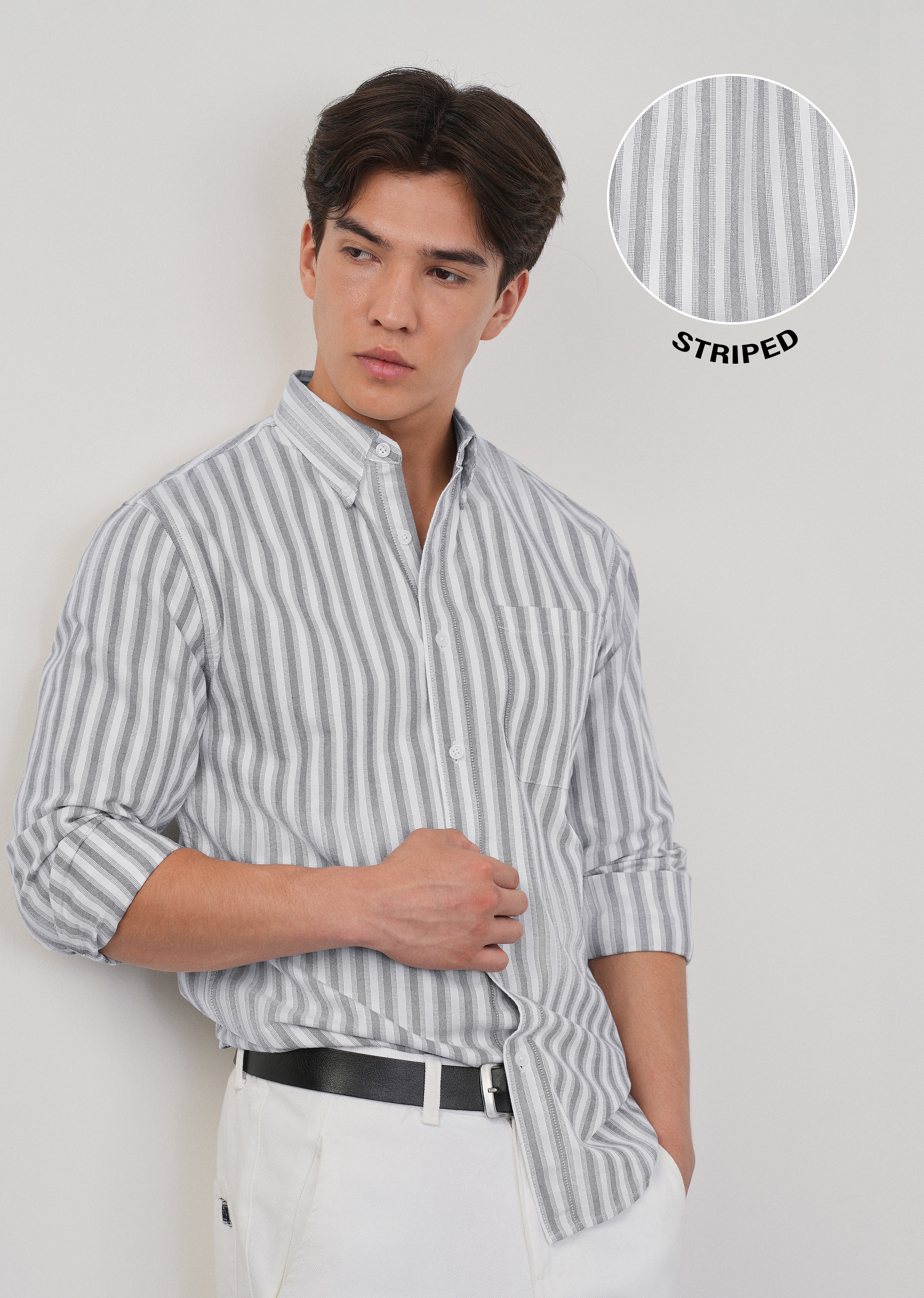 Grey Classic Cotton Stripe Shirt - Image 7