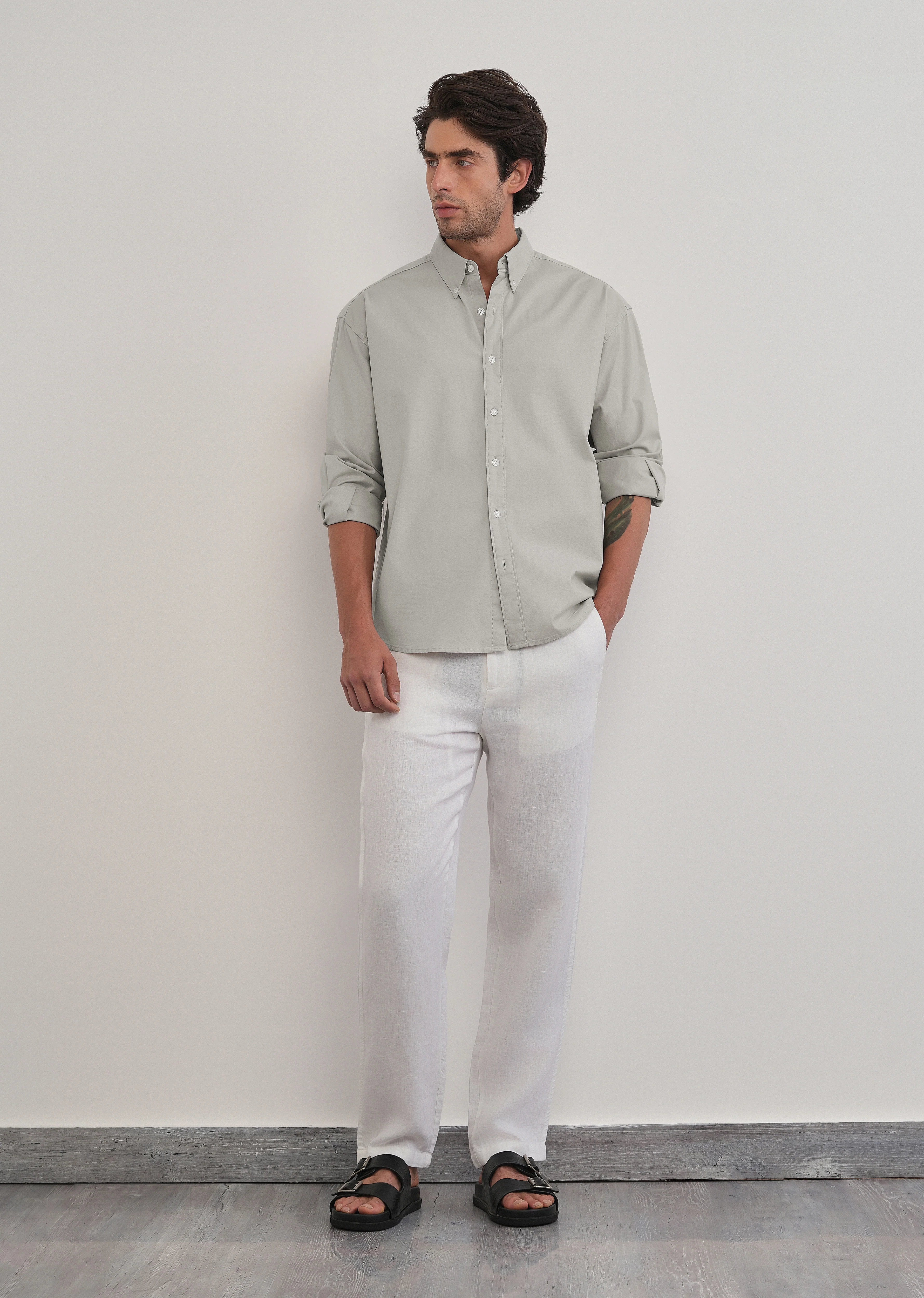 Grey Cotton Stretch Oversized Shirt - Image 6