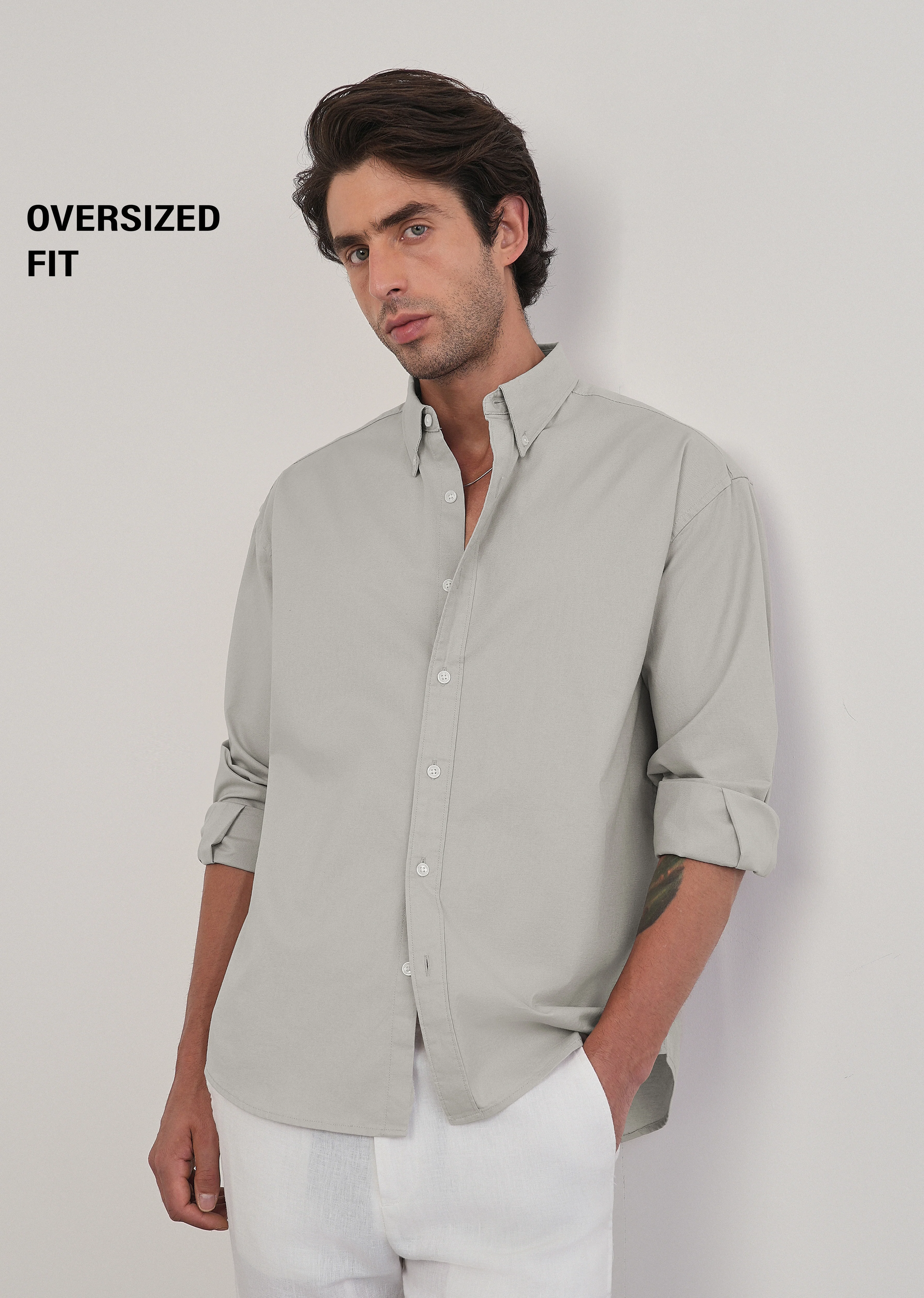 Grey Cotton Stretch Oversized Shirt - Image 7