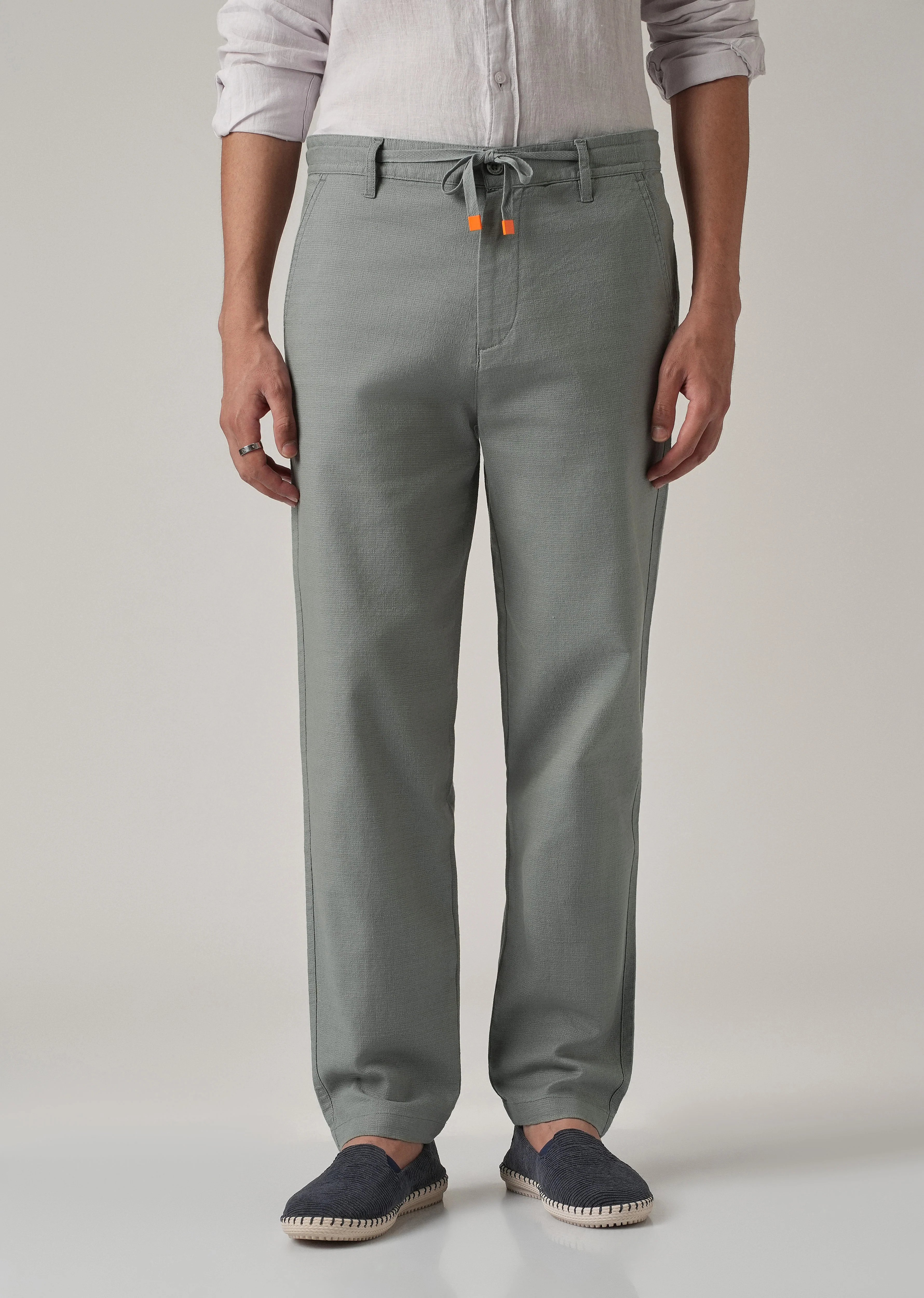 Grey Linen-Look Cotton Trousers - Image 3
