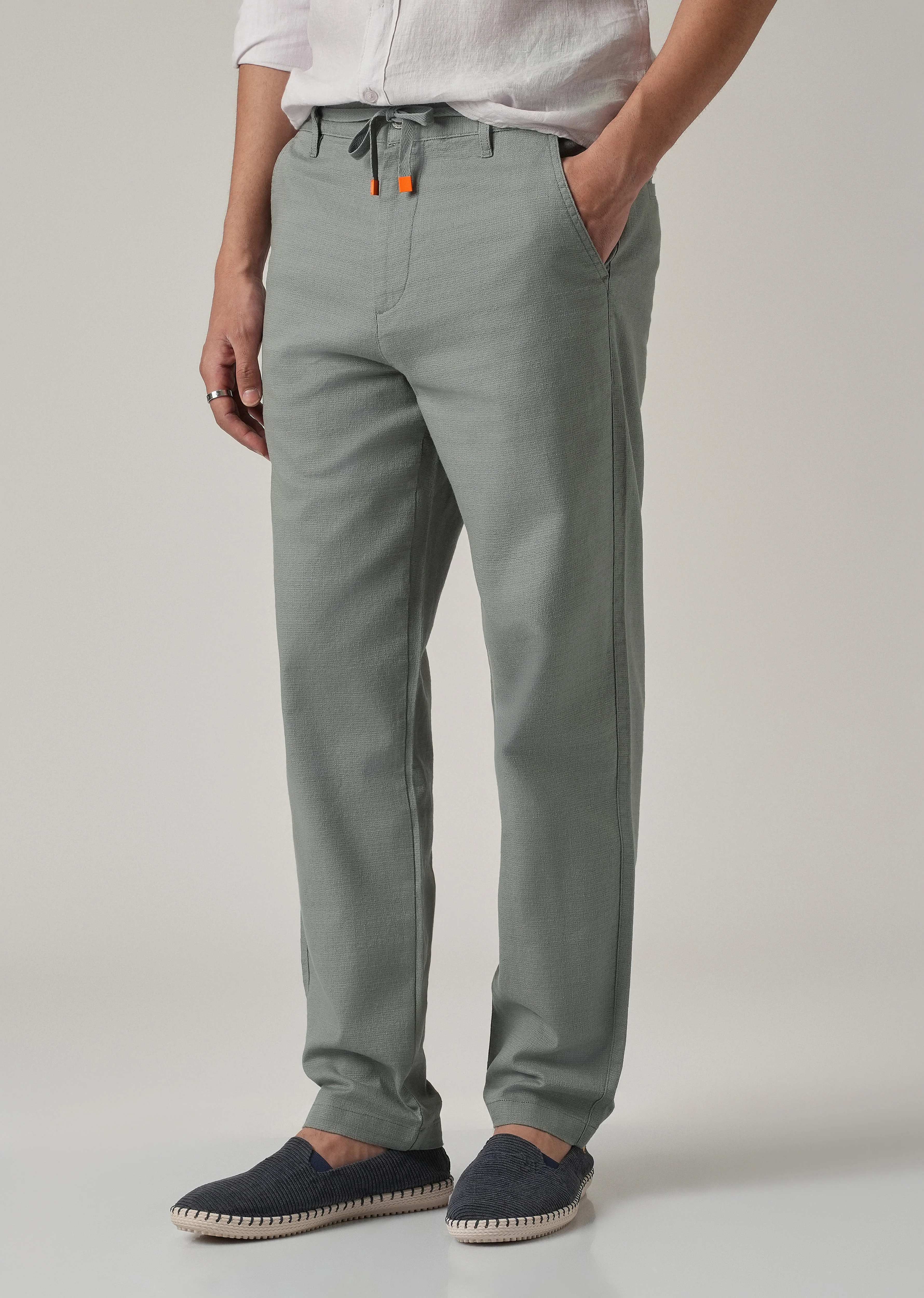 Grey Linen-Look Cotton Trousers - Image 4