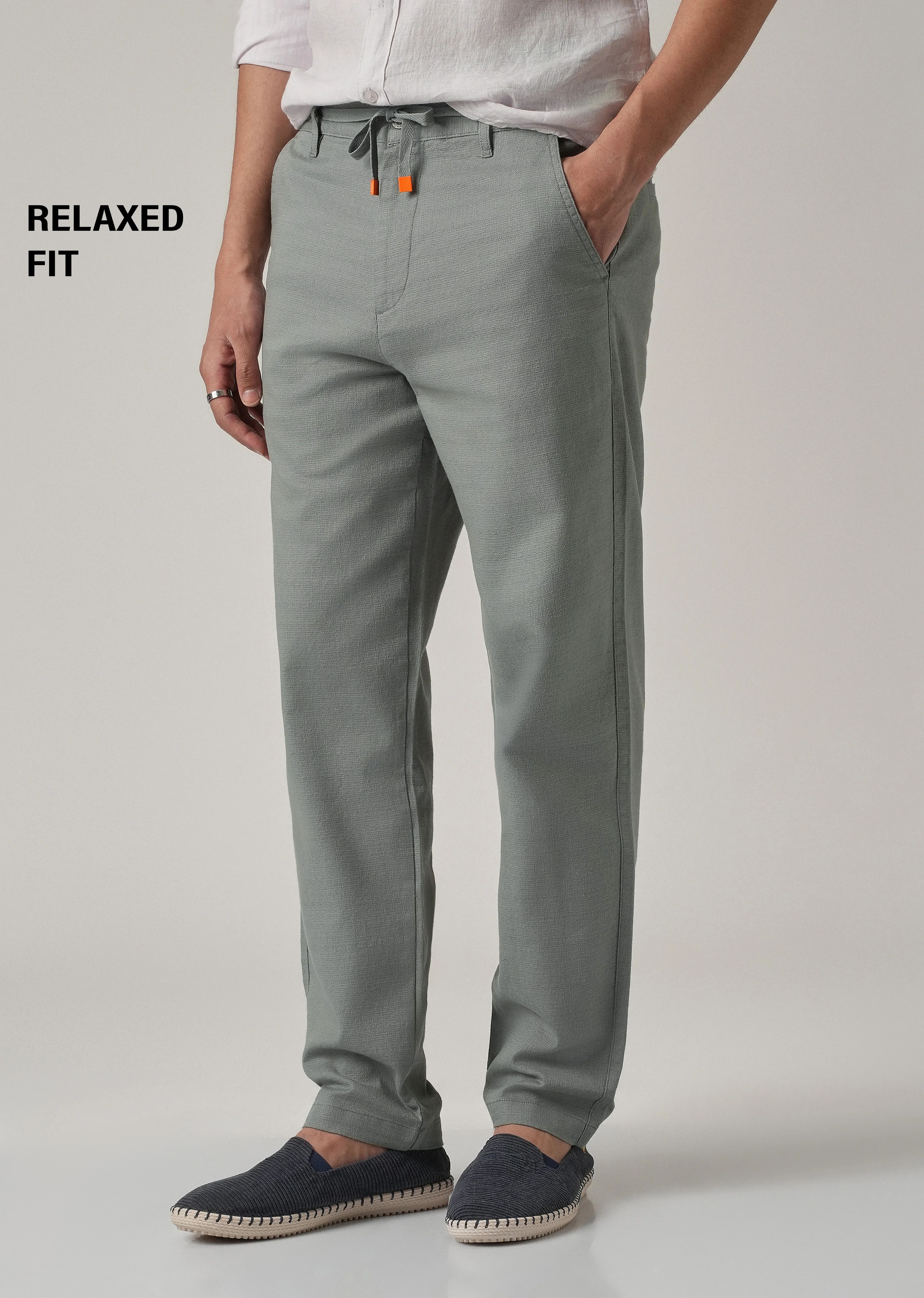 Grey Linen-Look Cotton Trousers - Image 7