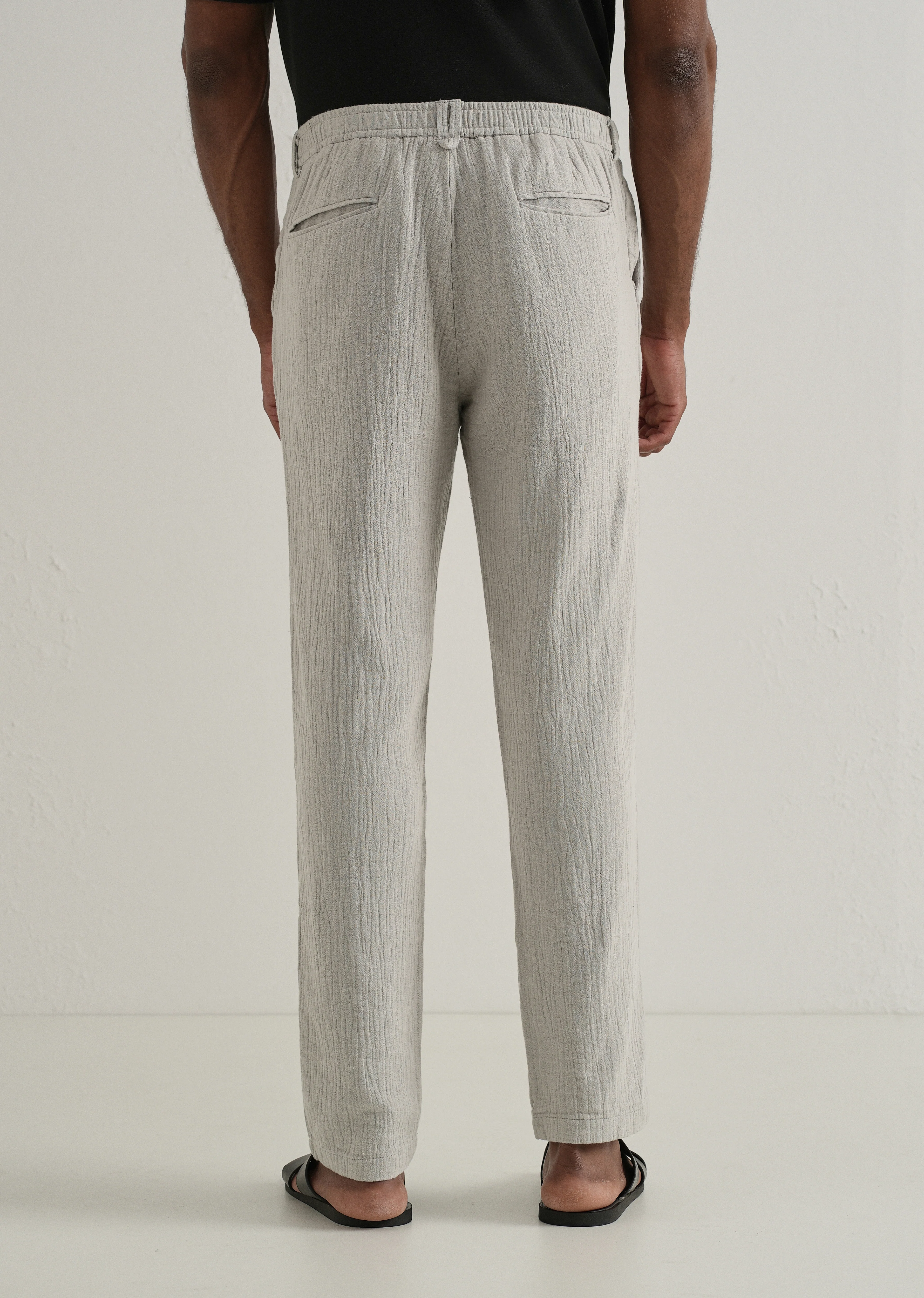 Grey Crinkled Cotton Trouser - Image 2