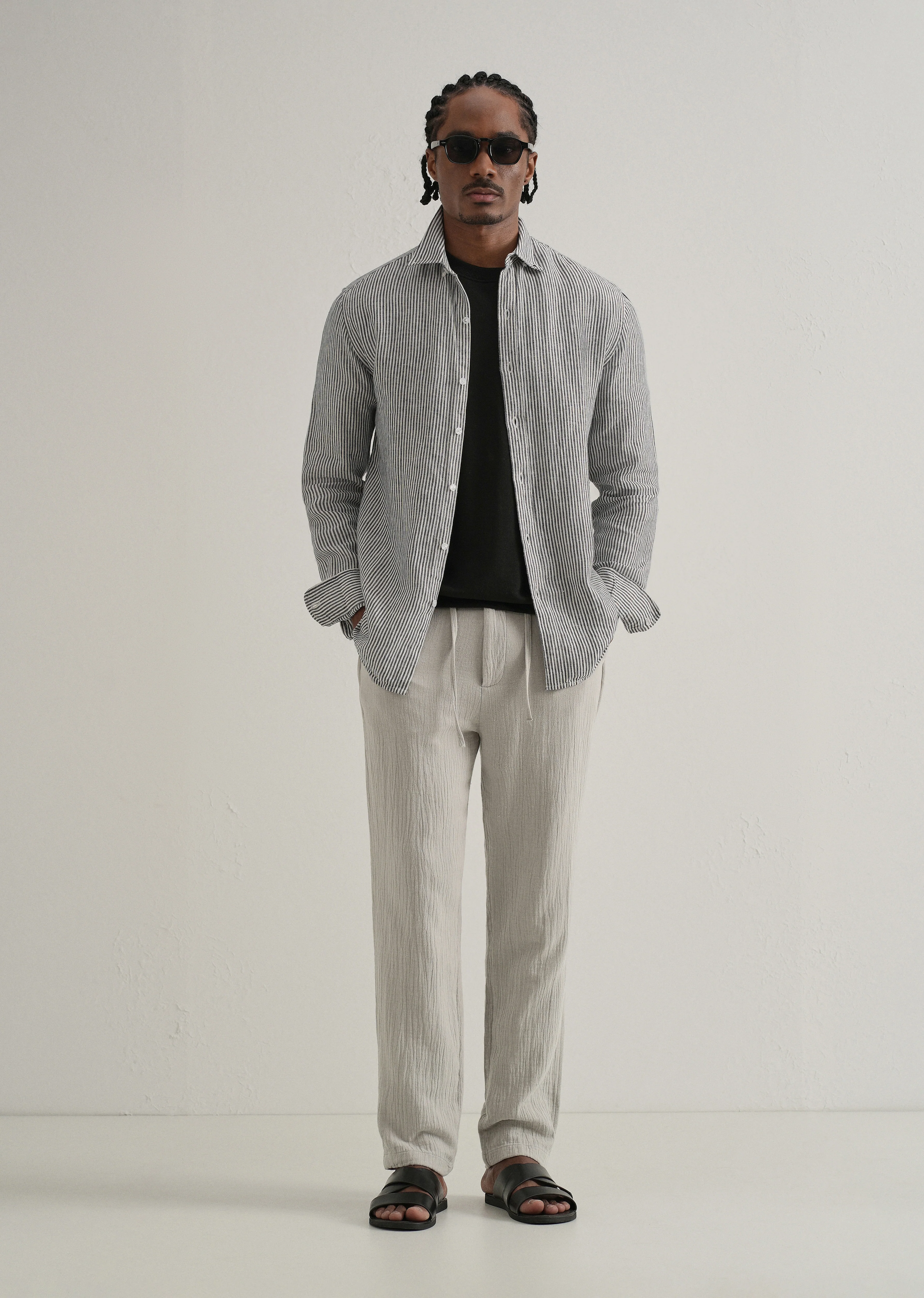 Grey Crinkled Cotton Trouser - Image 6