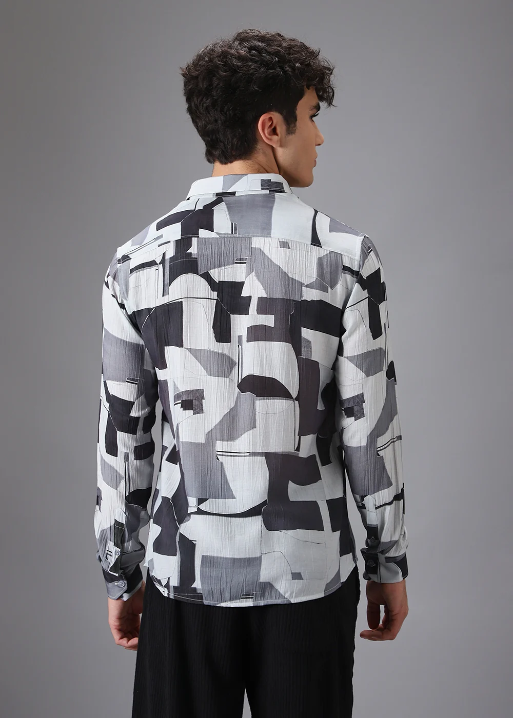 Grey Crushed Printed Shirt - Image 4