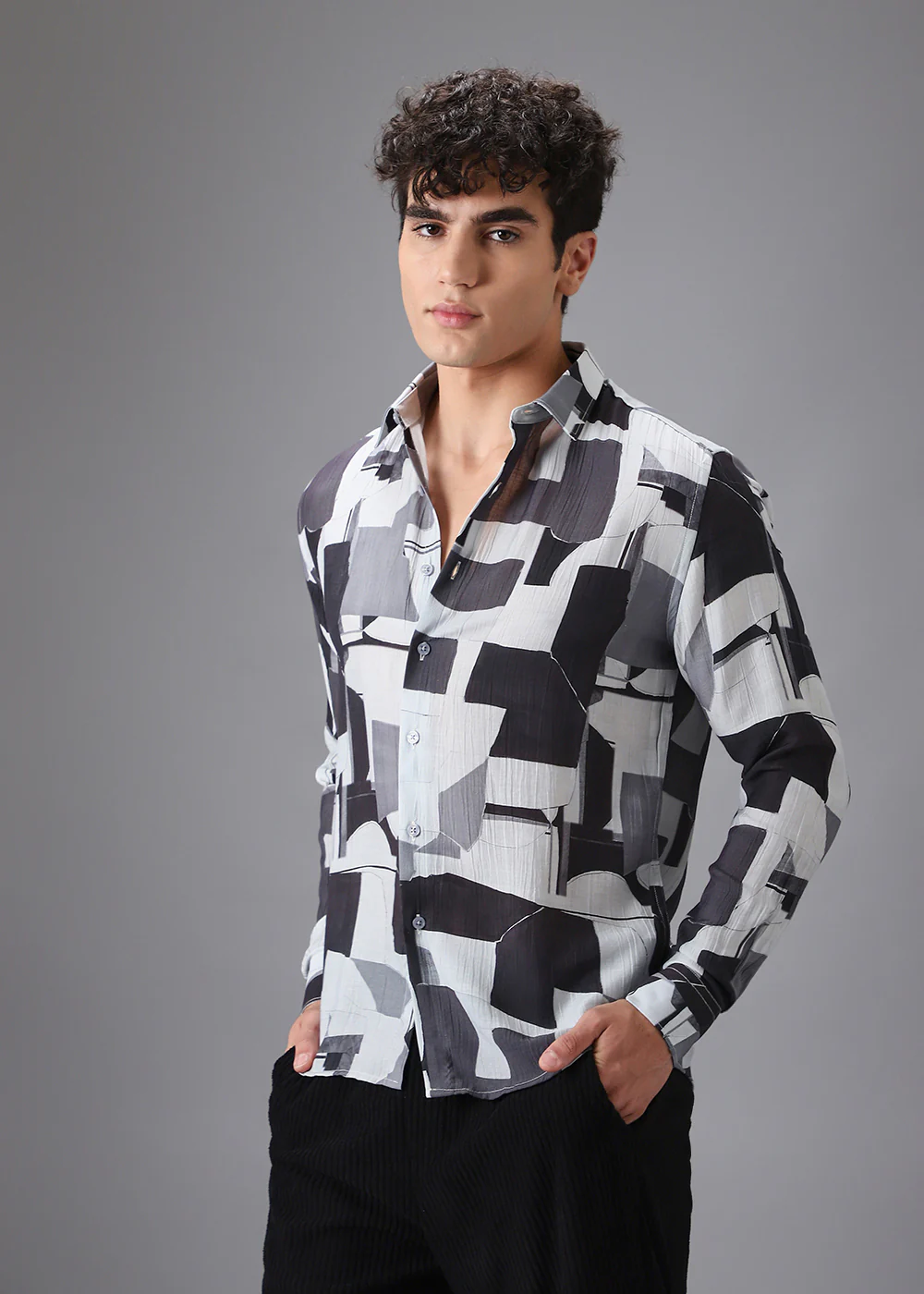 Grey Crushed Printed Shirt - Image 5