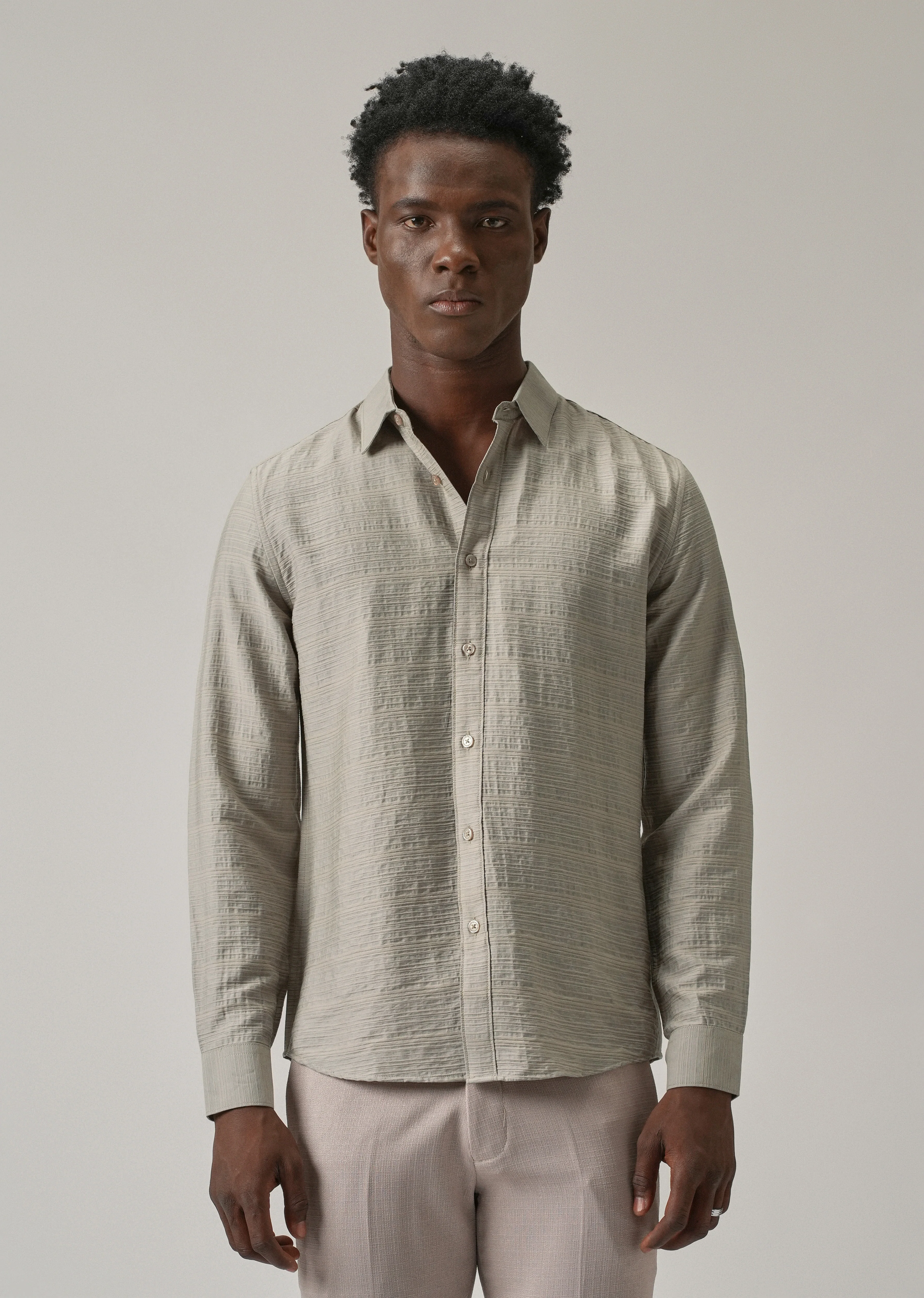 Grey Crushed Self Stripe Shirt - Image 3