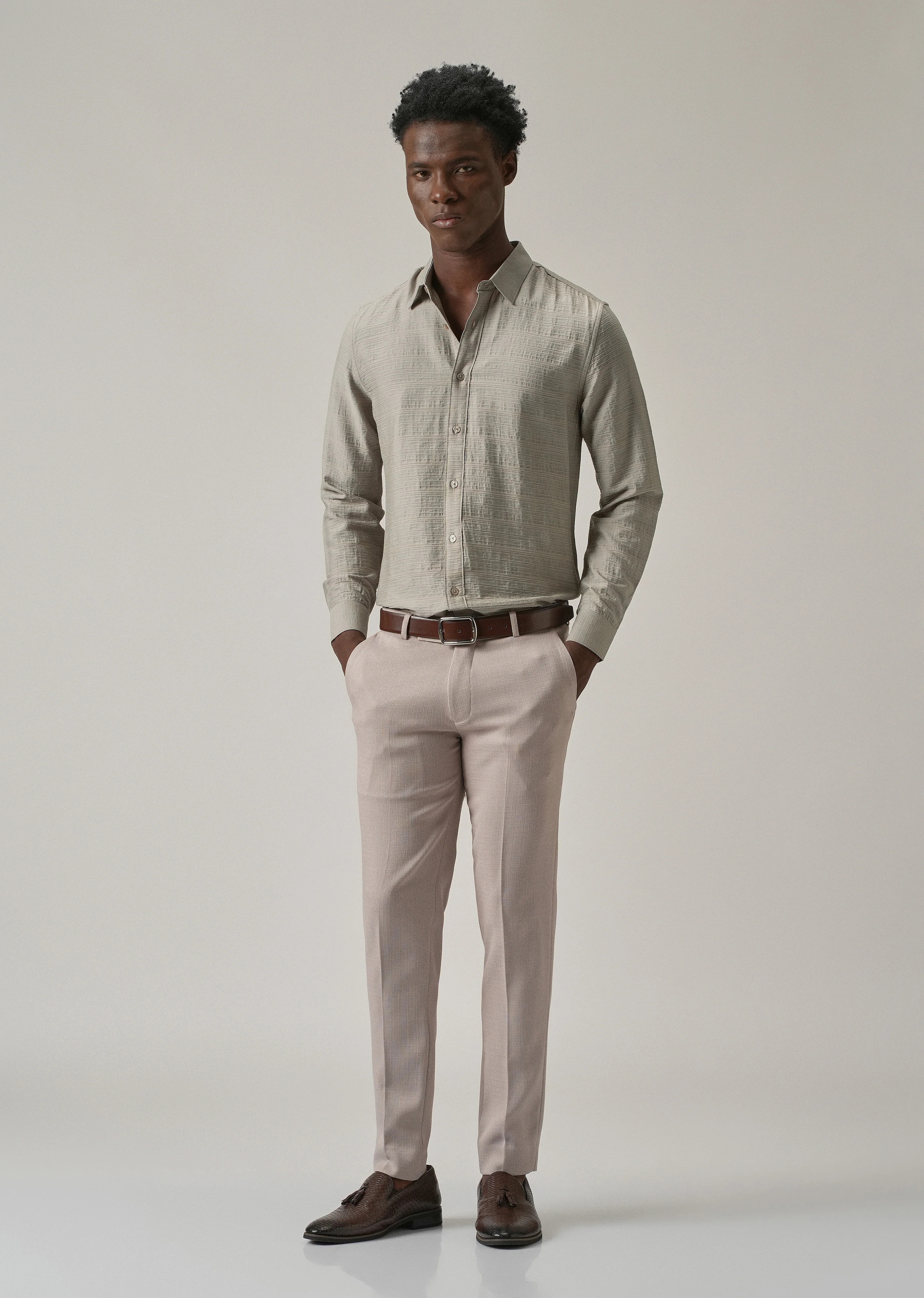 Grey Crushed Self Stripe Shirt - Image 6