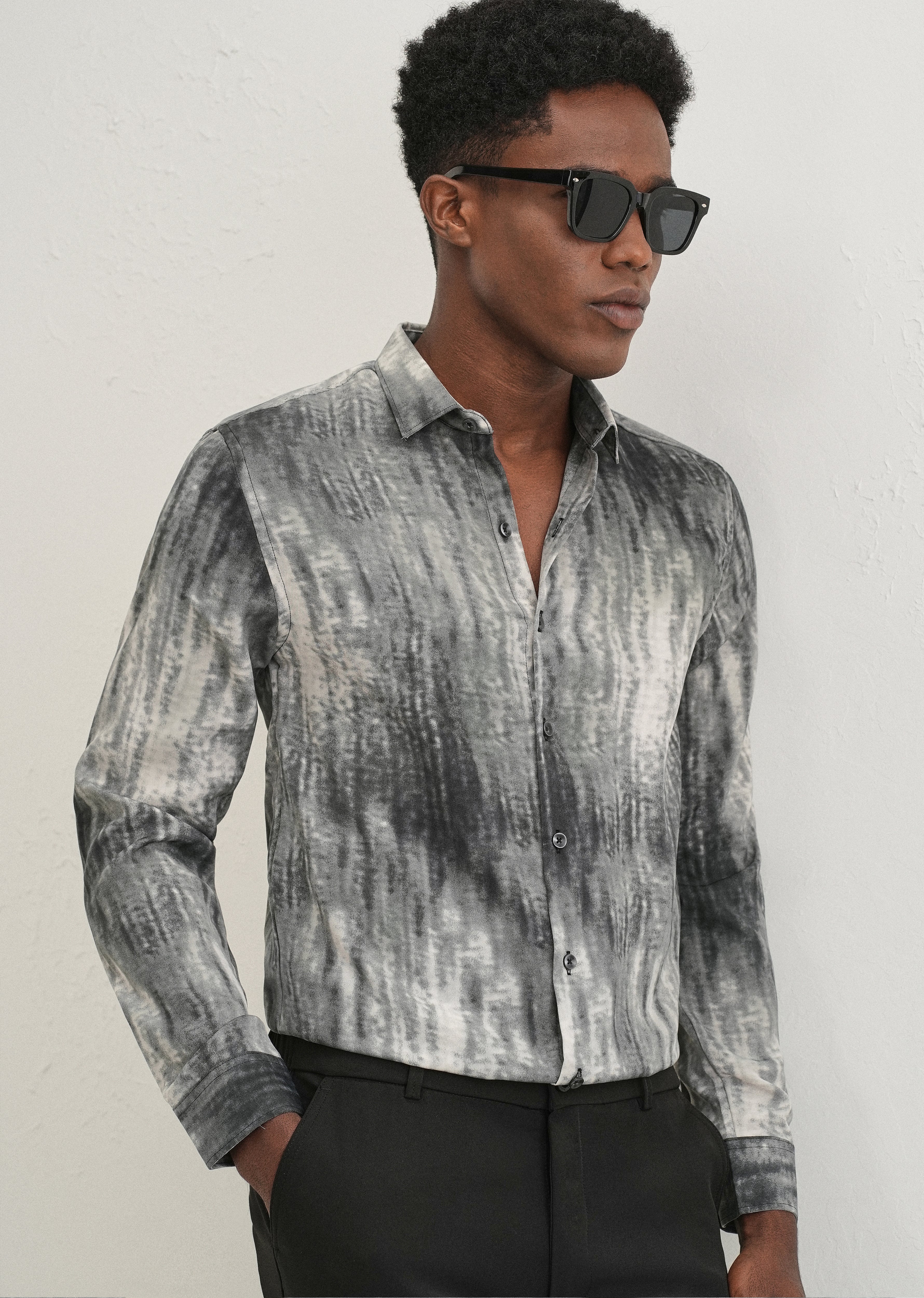 Grey Fade Abstract Printed Shirt - Image 7