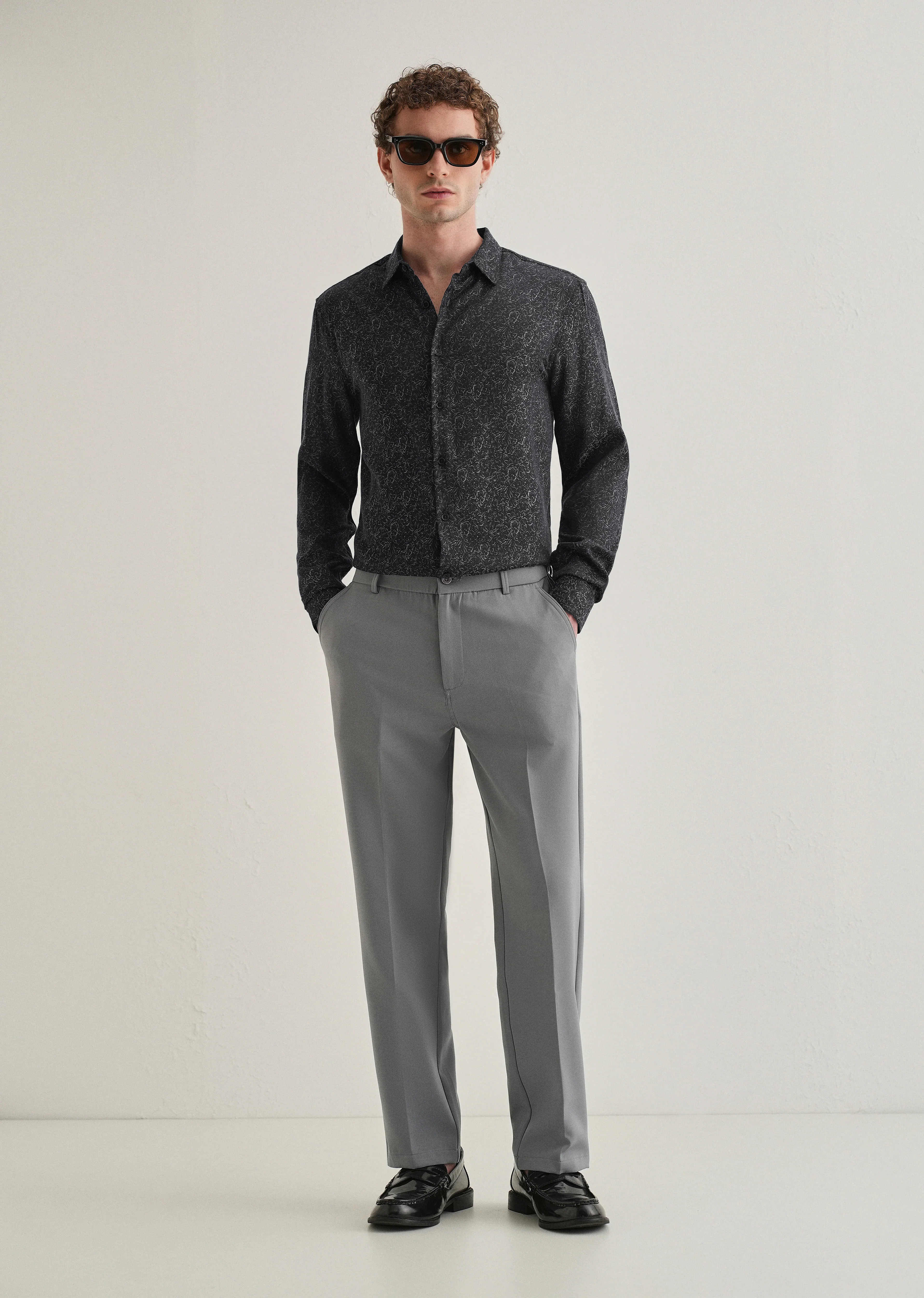 Grey Floral Jacquard Shirt - Image 6