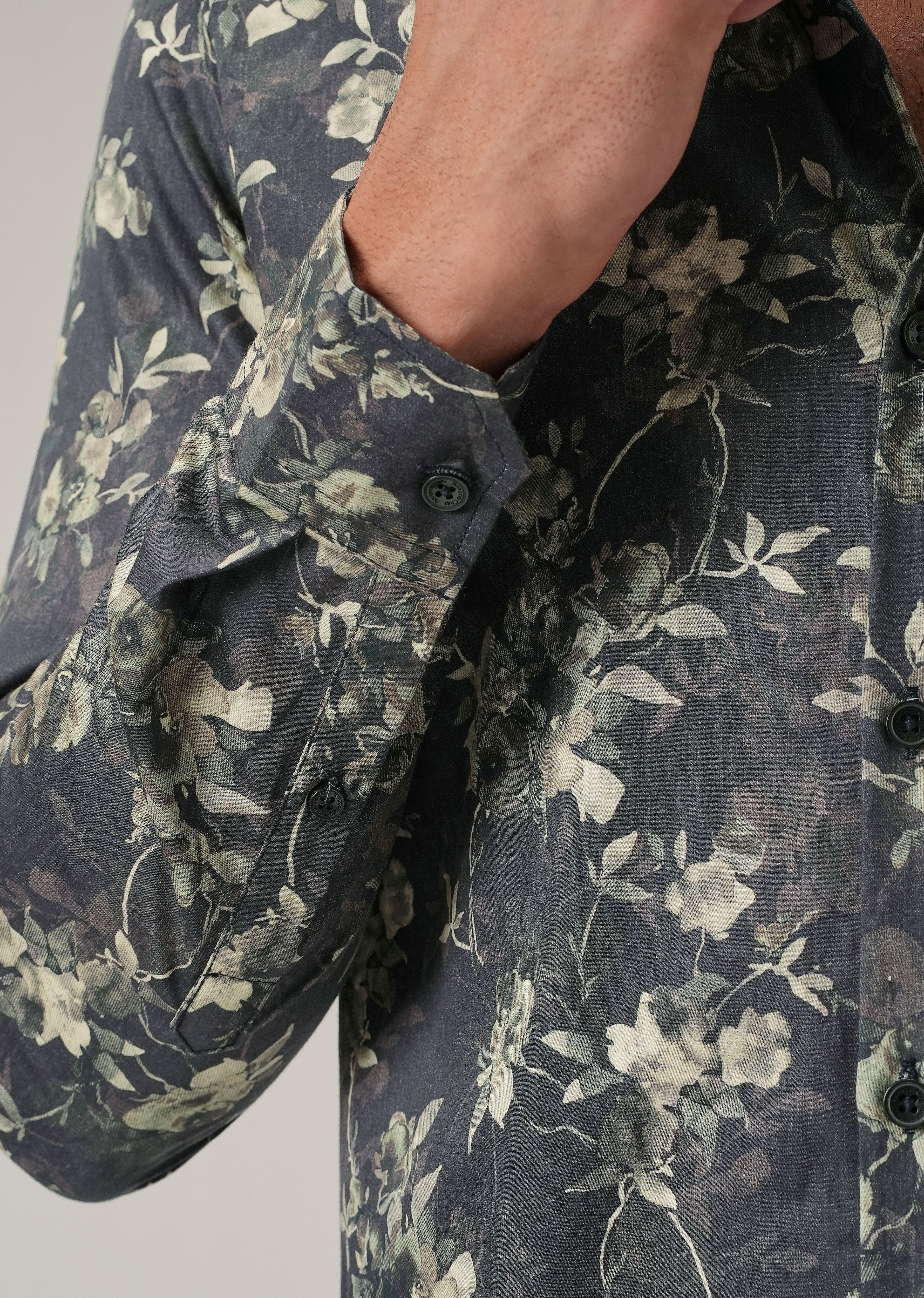 Grey Floral Print Shirt - Image 5