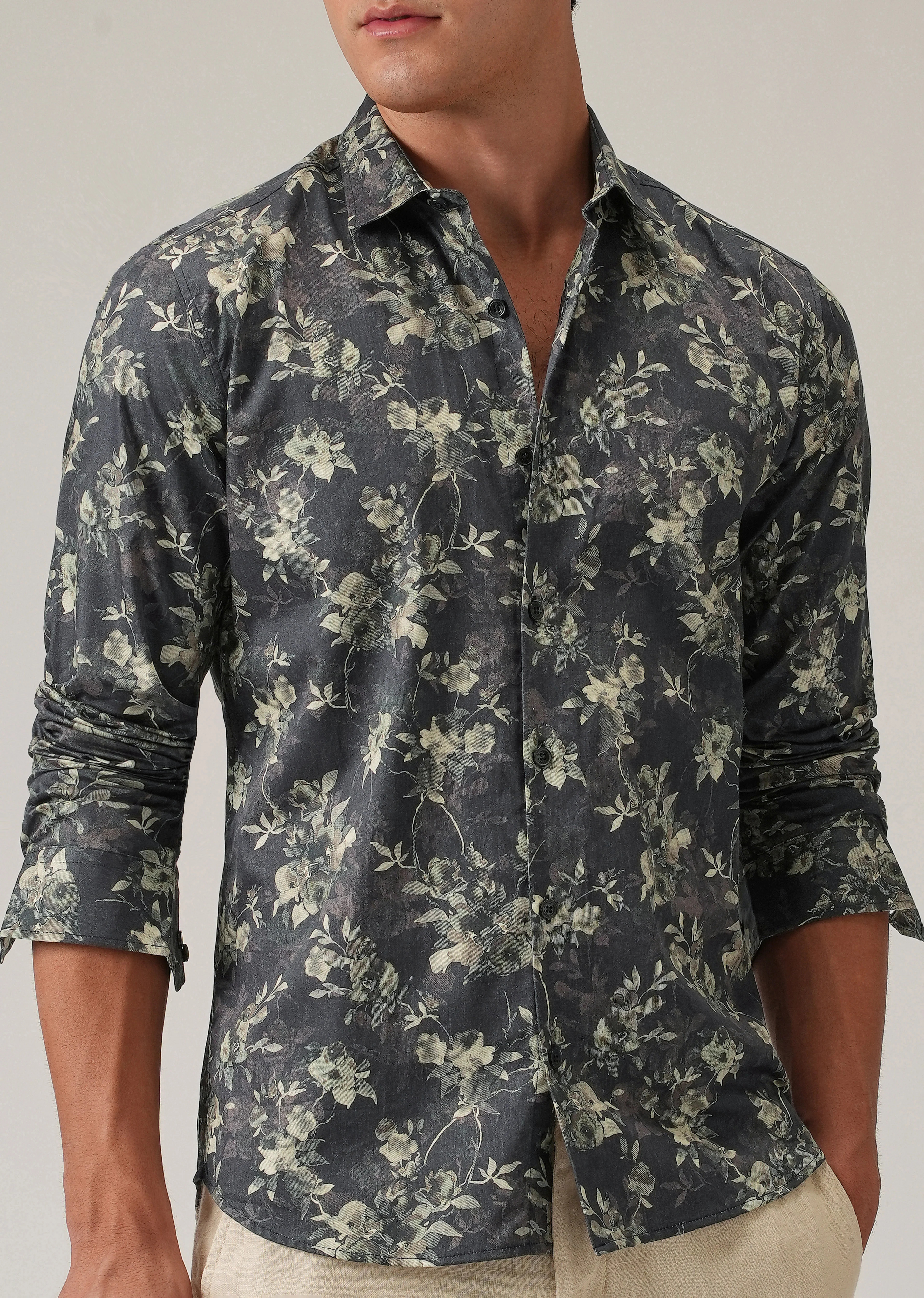 Grey Floral Print Shirt - Image 7