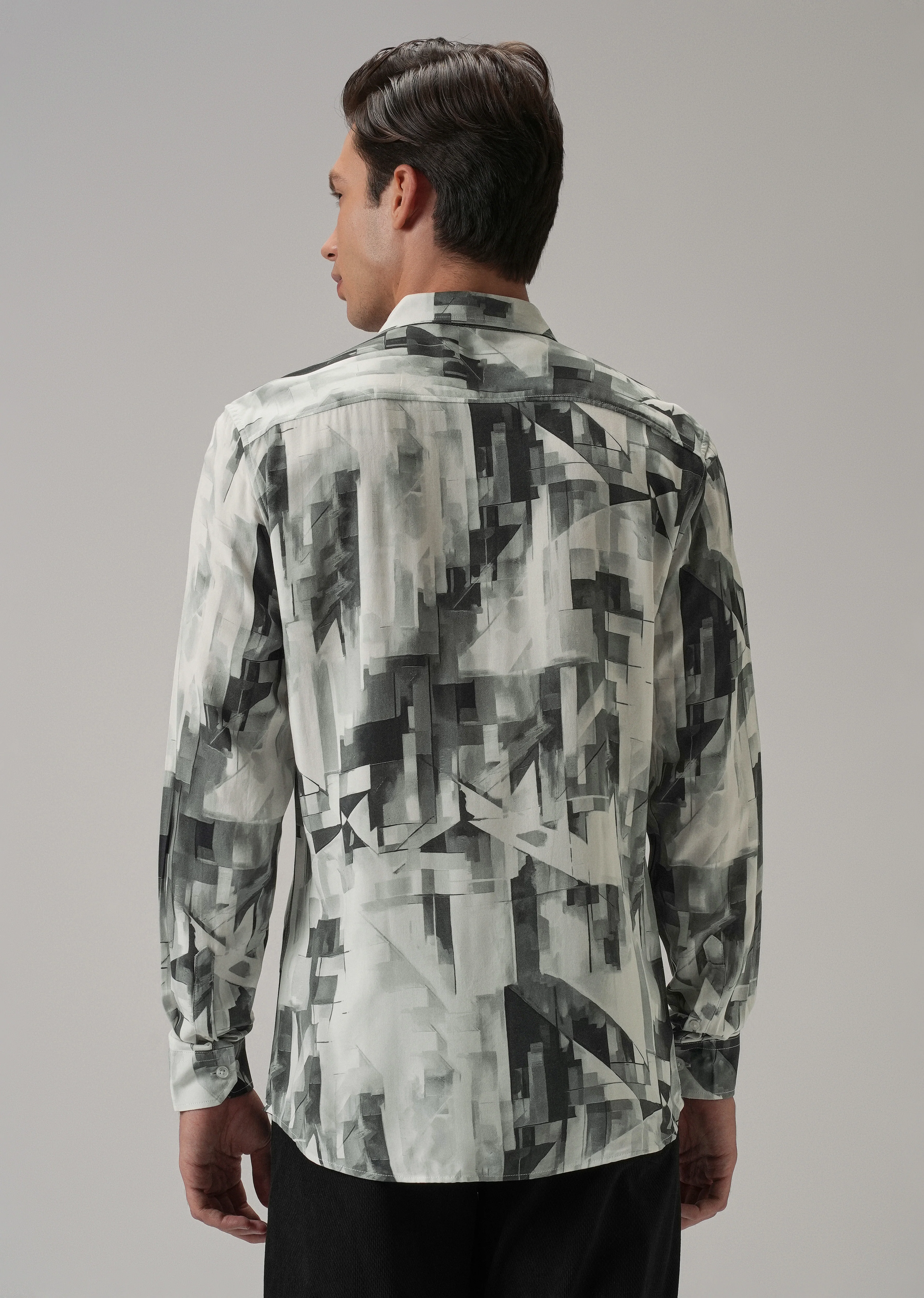 Grey Geometric Printed Shirt - Image 2