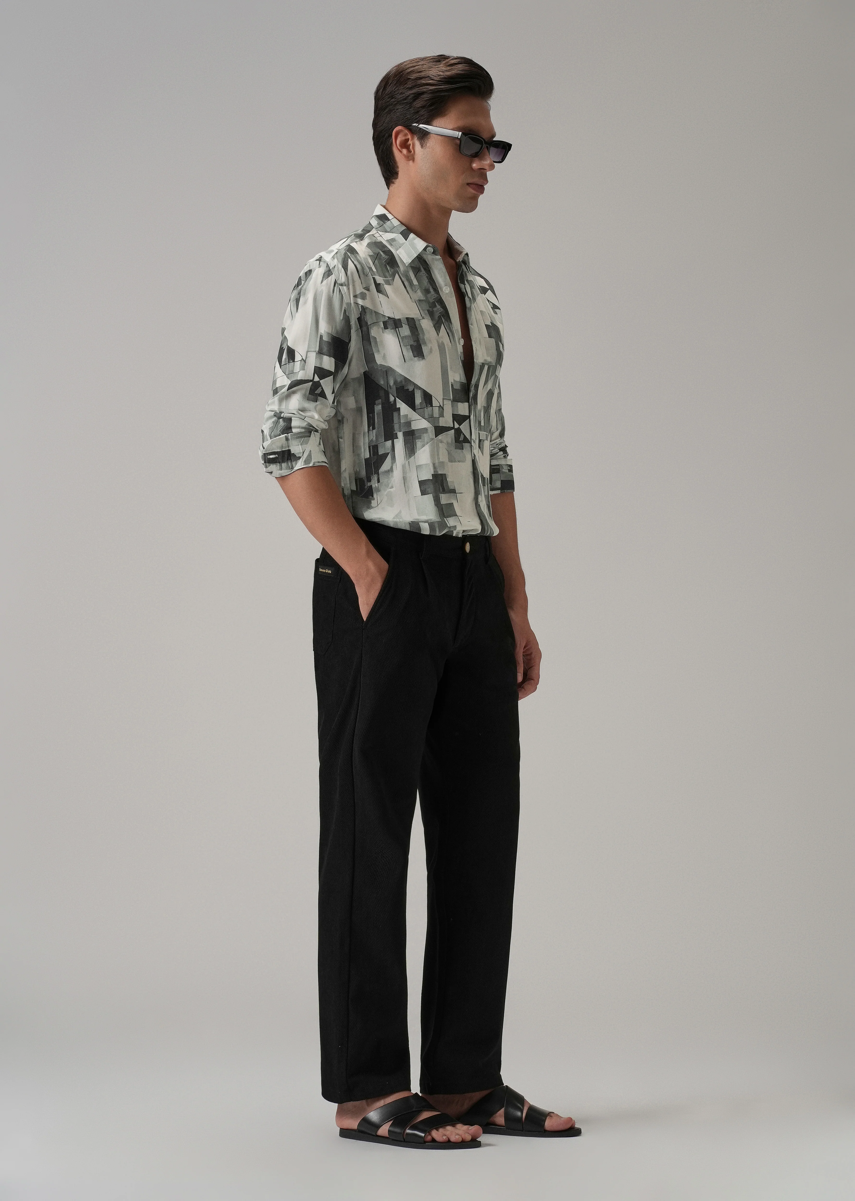 Grey Geometric Printed Shirt - Image 6
