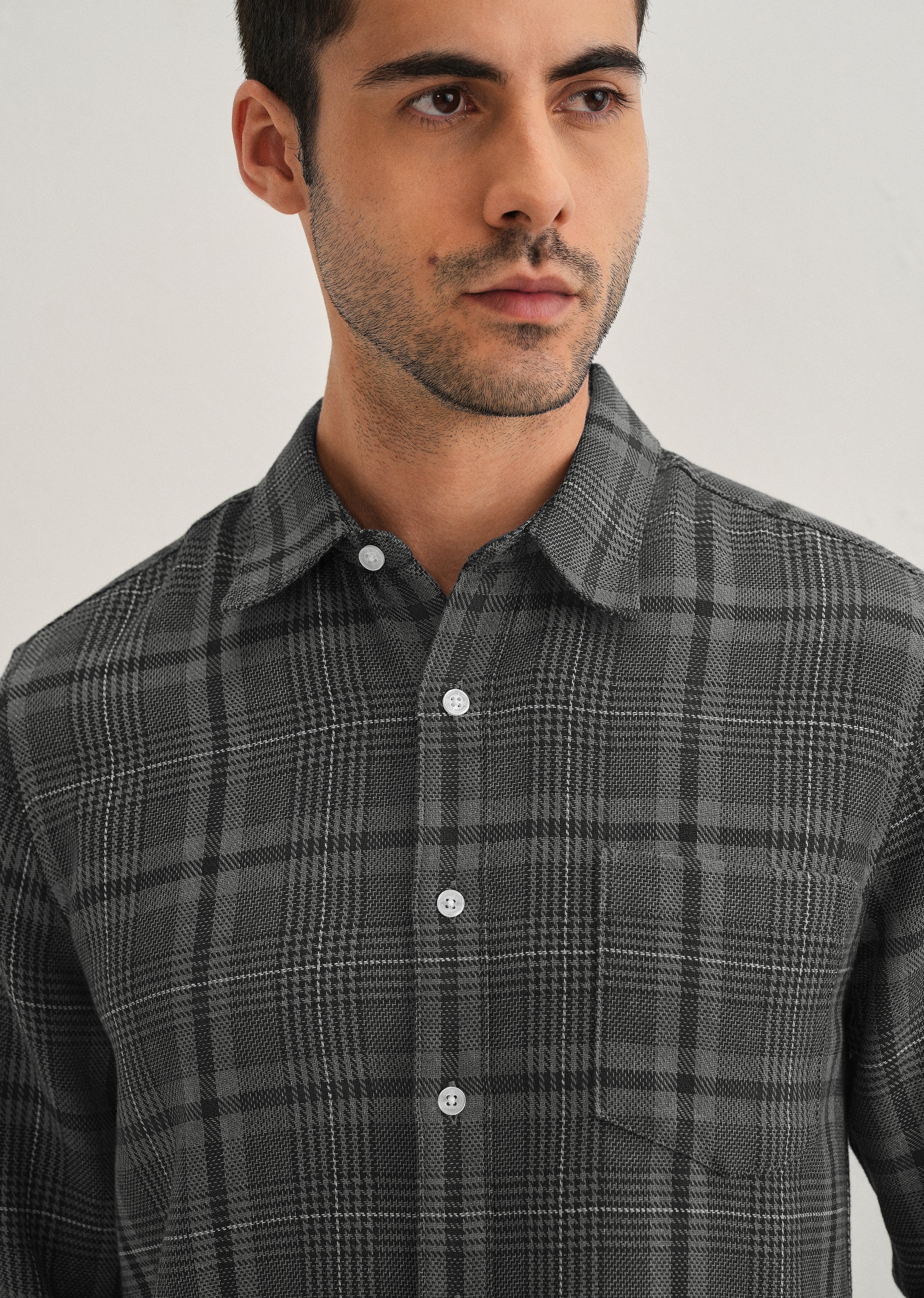 Grey Glen Plaid Check Shirt - Image 3