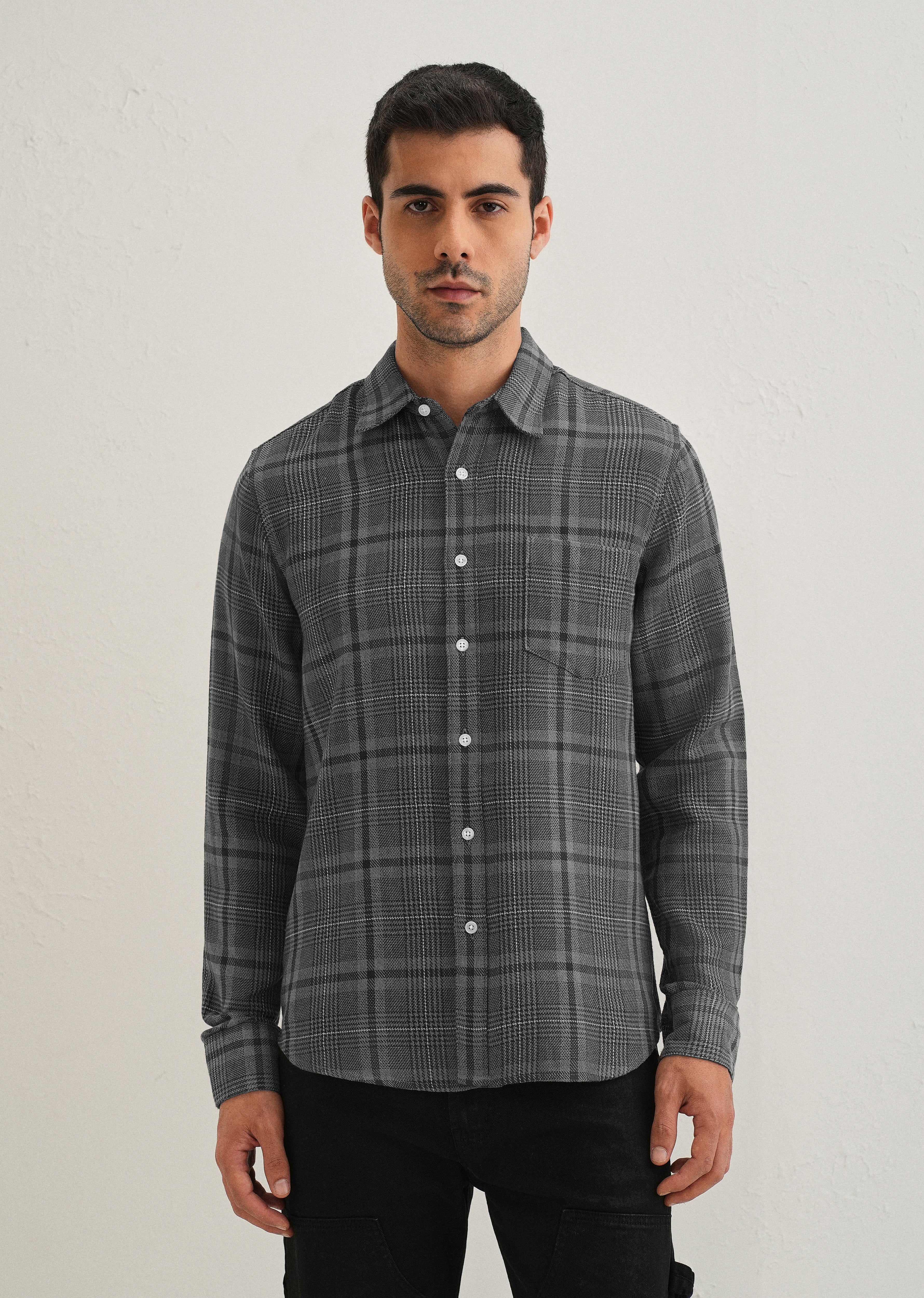 Grey Glen Plaid Check Shirt - Image 4