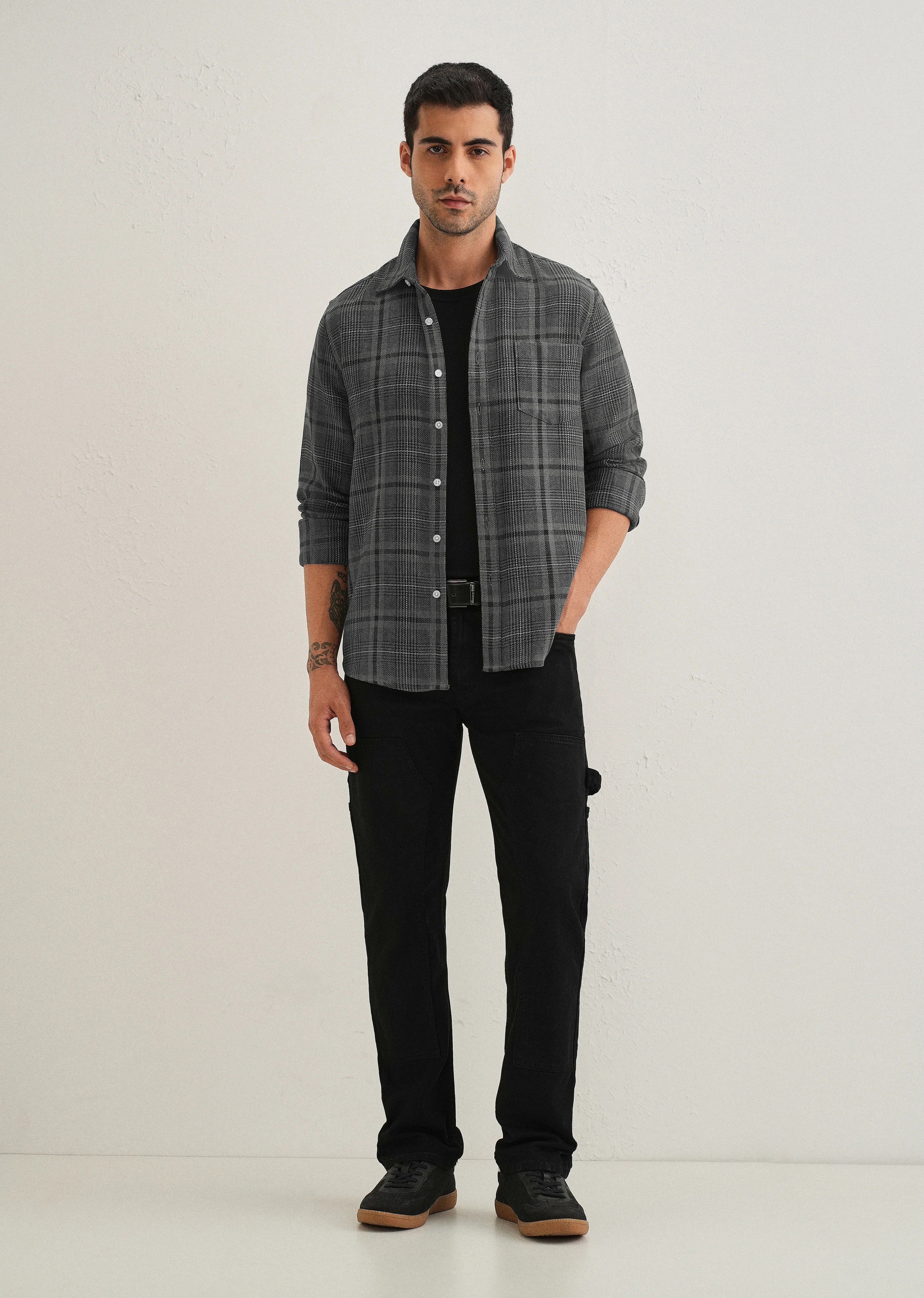 Grey Glen Plaid Check Shirt - Image 7