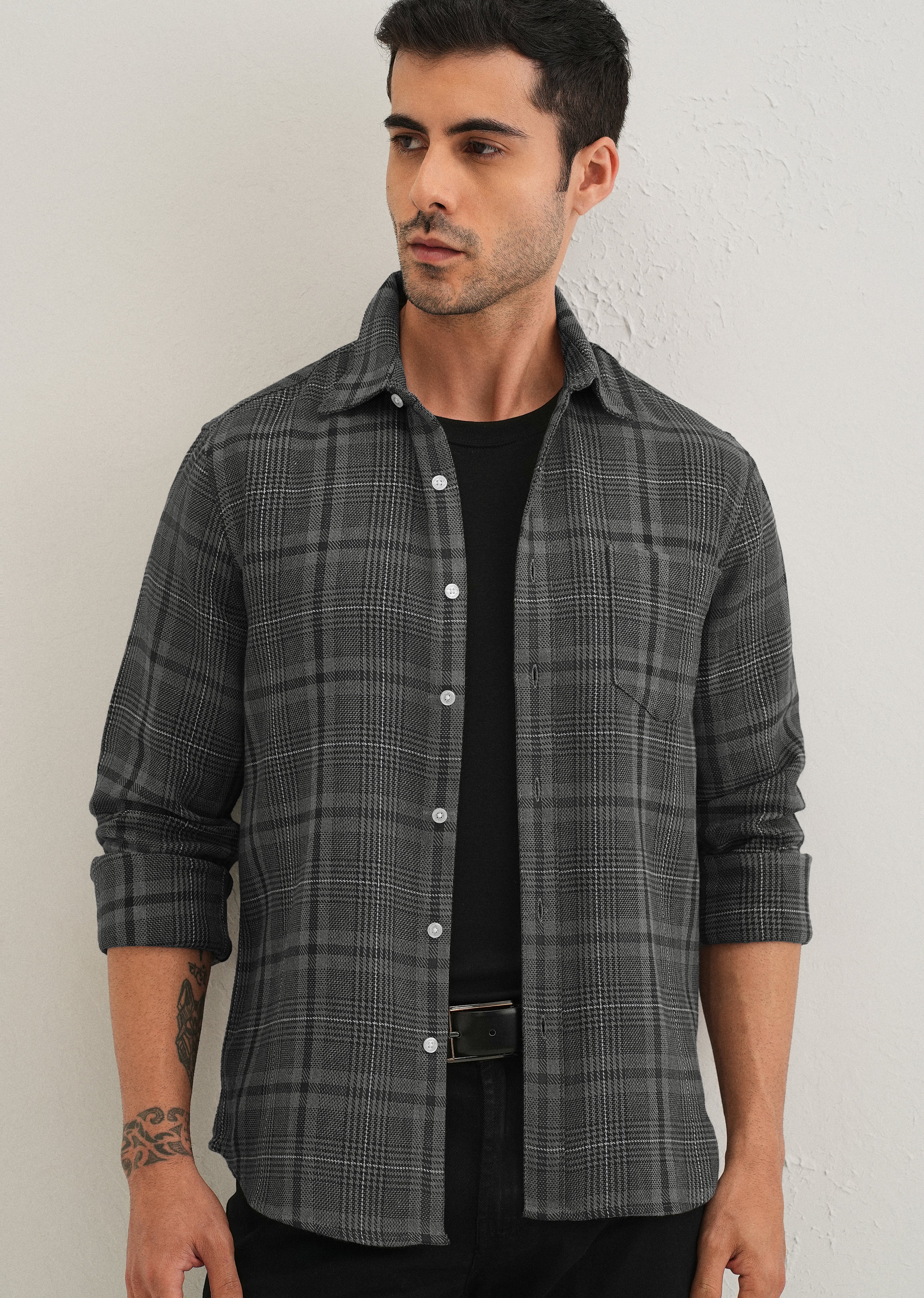 Grey Glen Plaid Check Shirt - Image 8