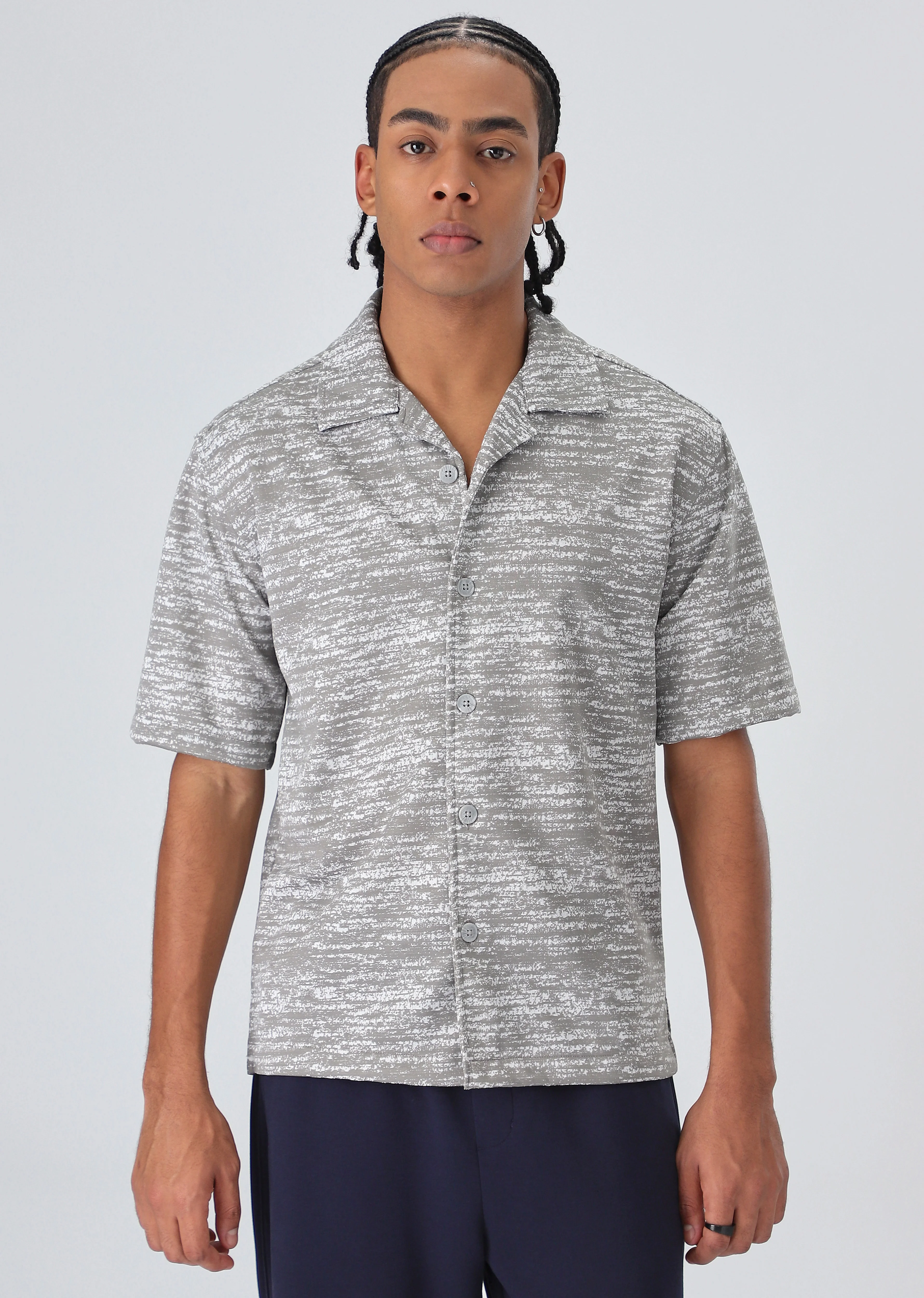 Grey Knitted Half Sleeves Shirt - Image 3