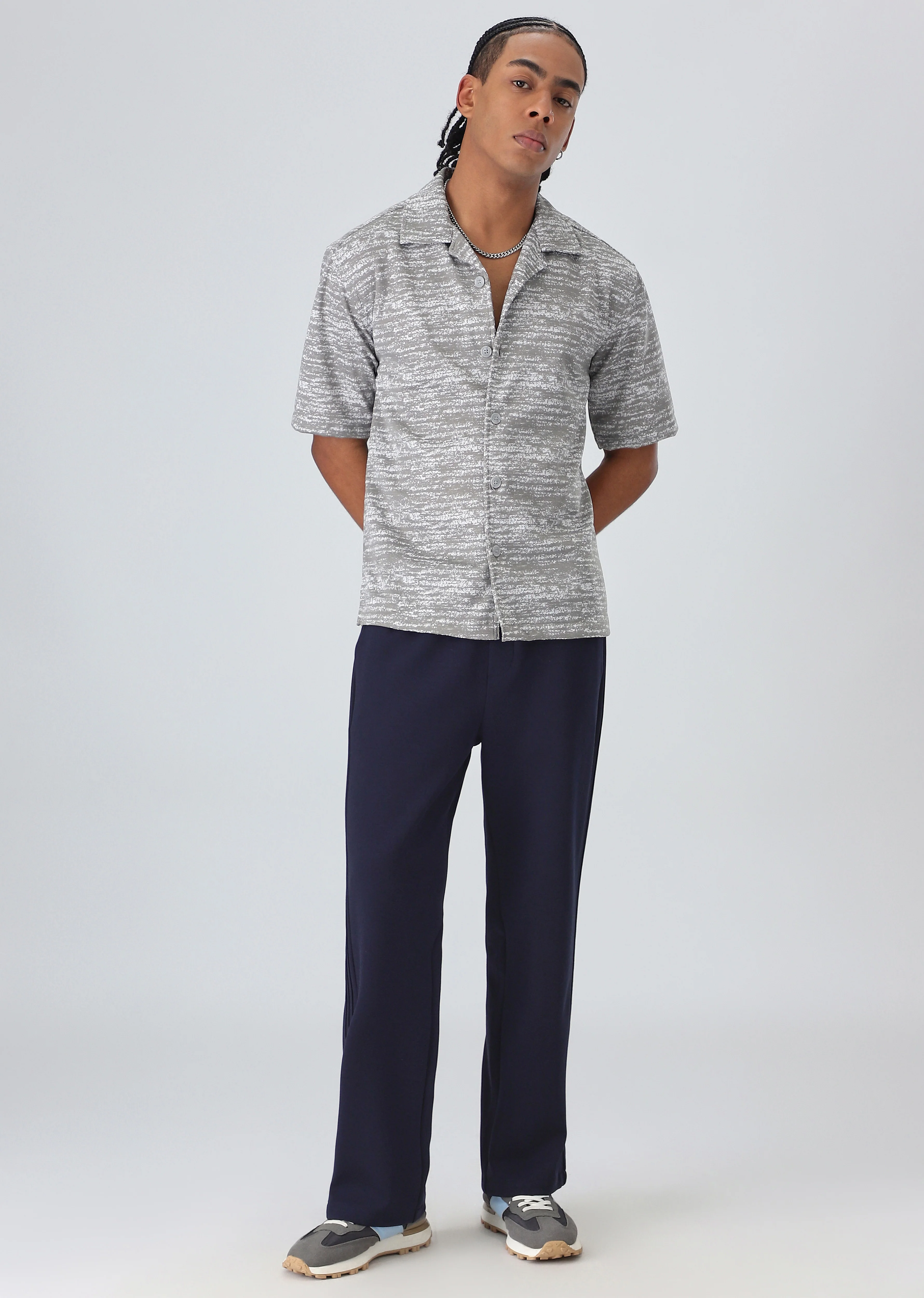 Grey Knitted Half Sleeves Shirt - Image 6