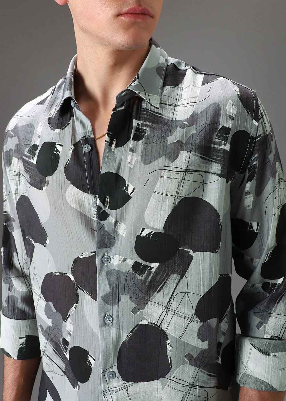 Grey Line Abstract Crushed Printed Shirt - Image 2