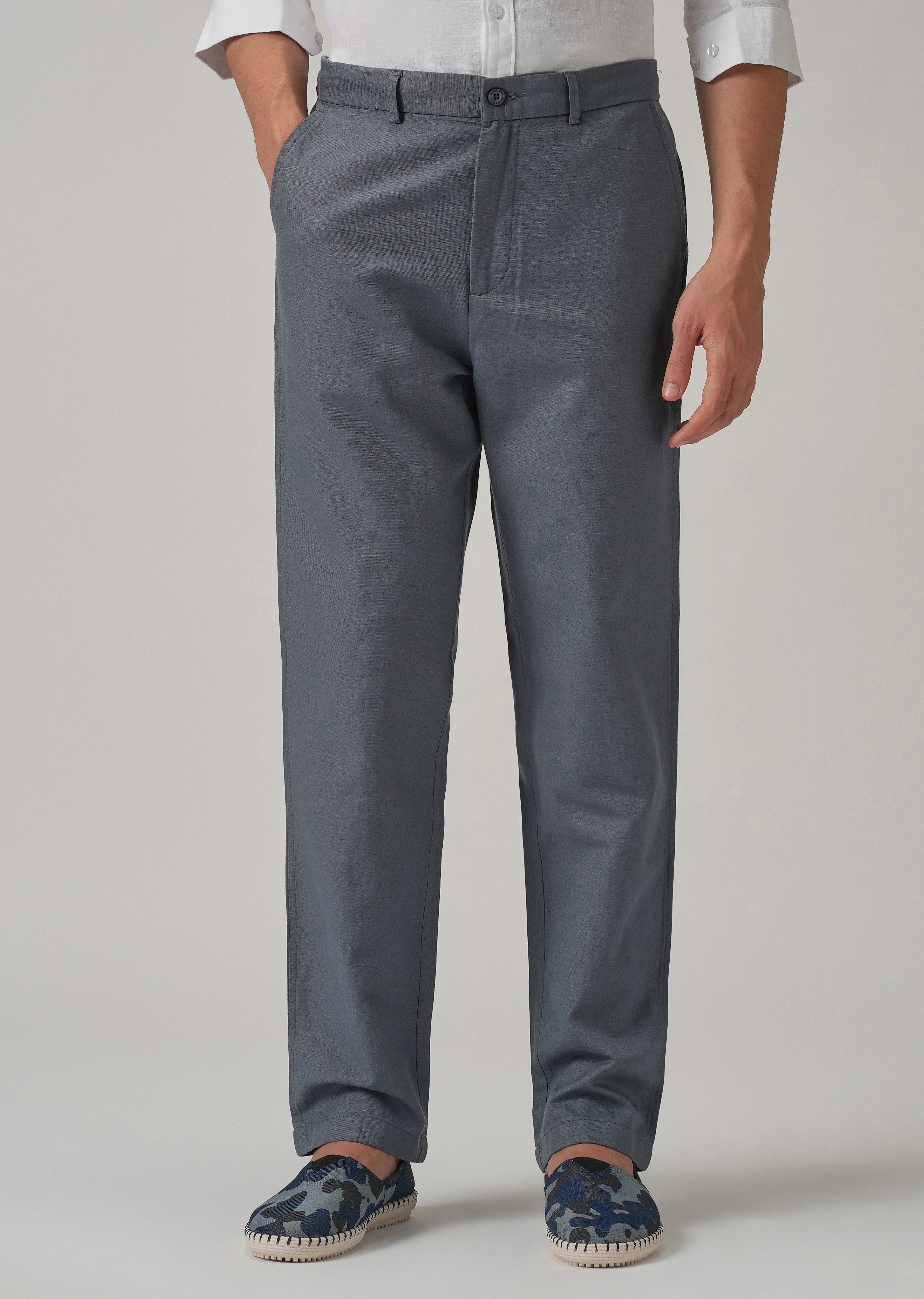 Grey Linen Relaxed Fit Trouser - Image 3