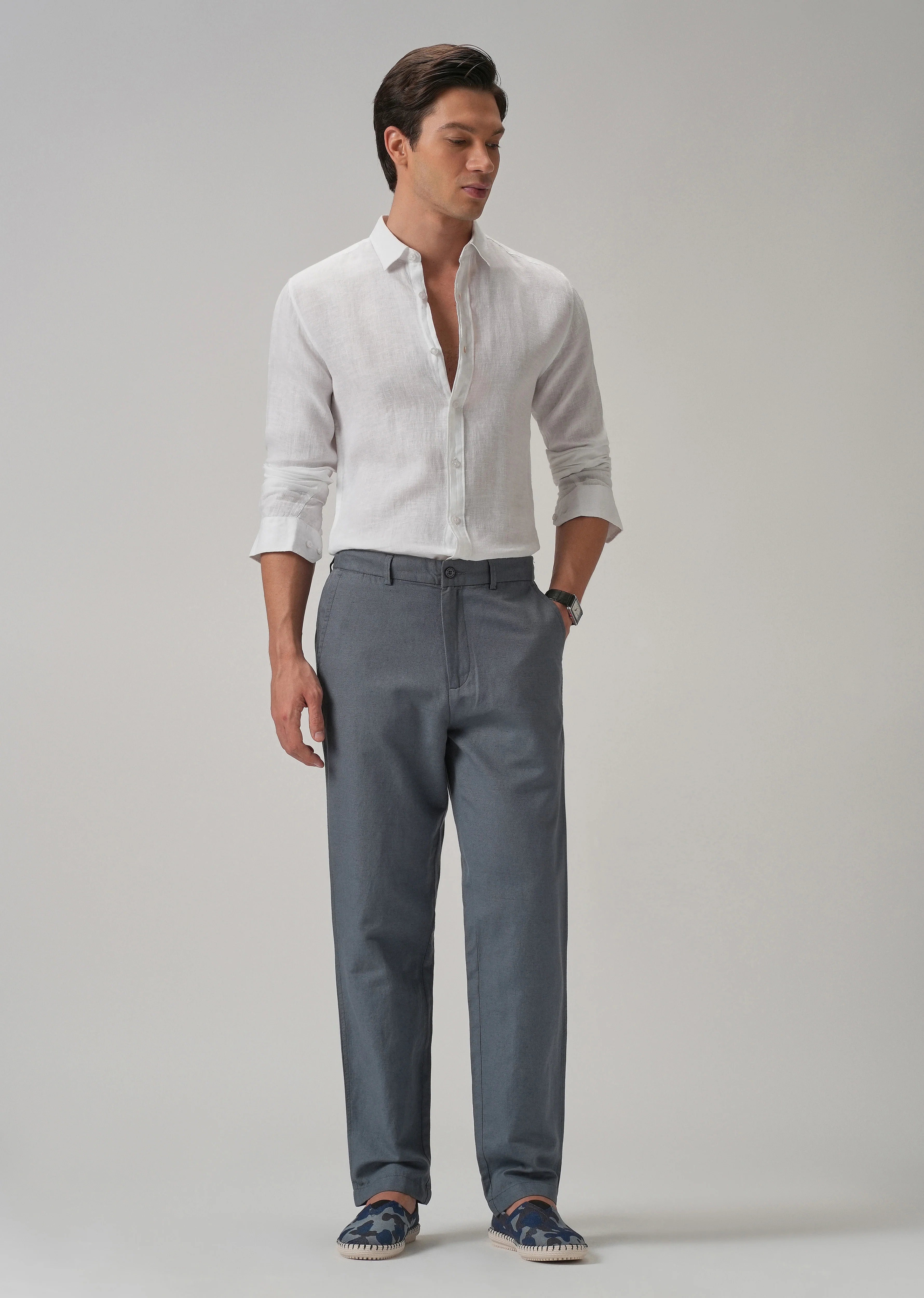 Grey Linen Relaxed Fit Trouser - Image 6