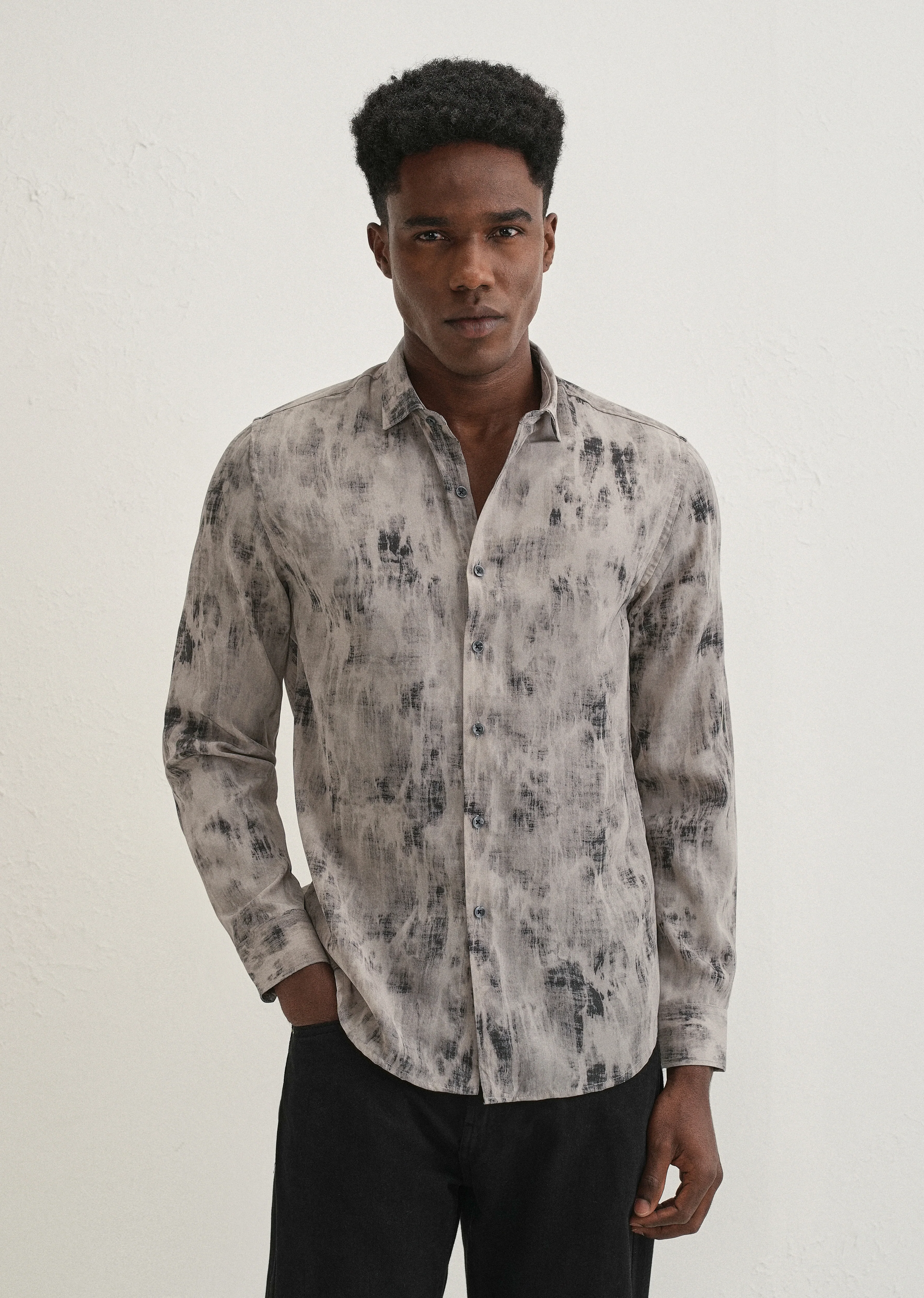 Grey Multi Tone Abstract Printed Shirt - Image 4